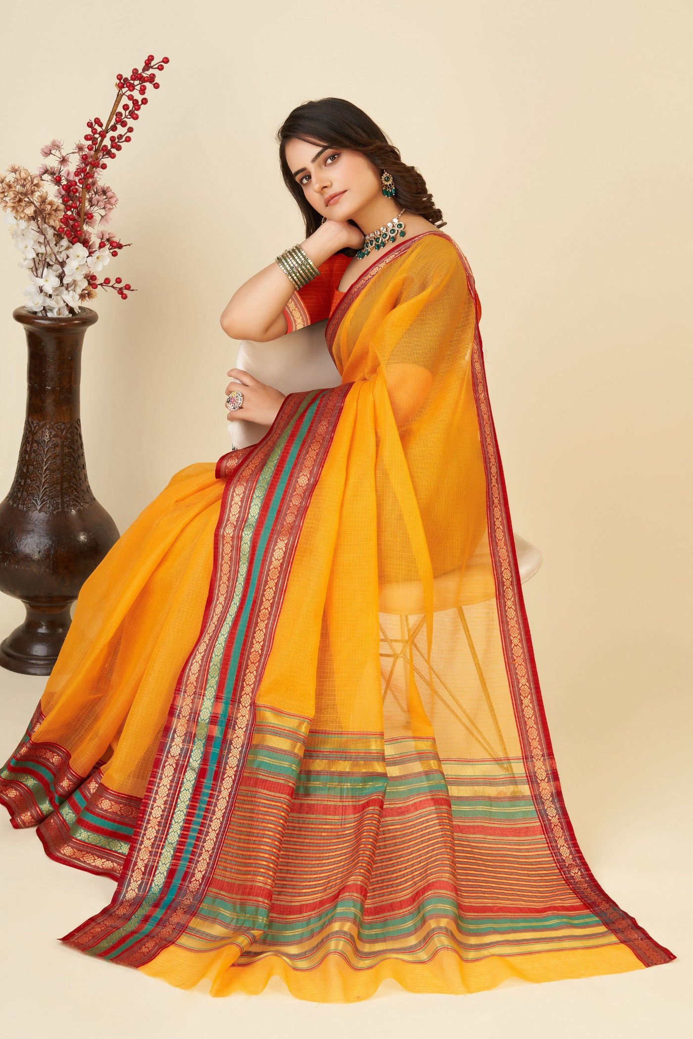 Buy MySilkLove Citrine Yellow Woven Manipuri Silk Saree Online
