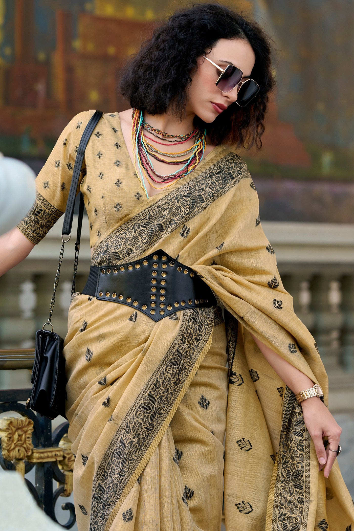 MySilkLove Butter Cream Tissue Linen Saree