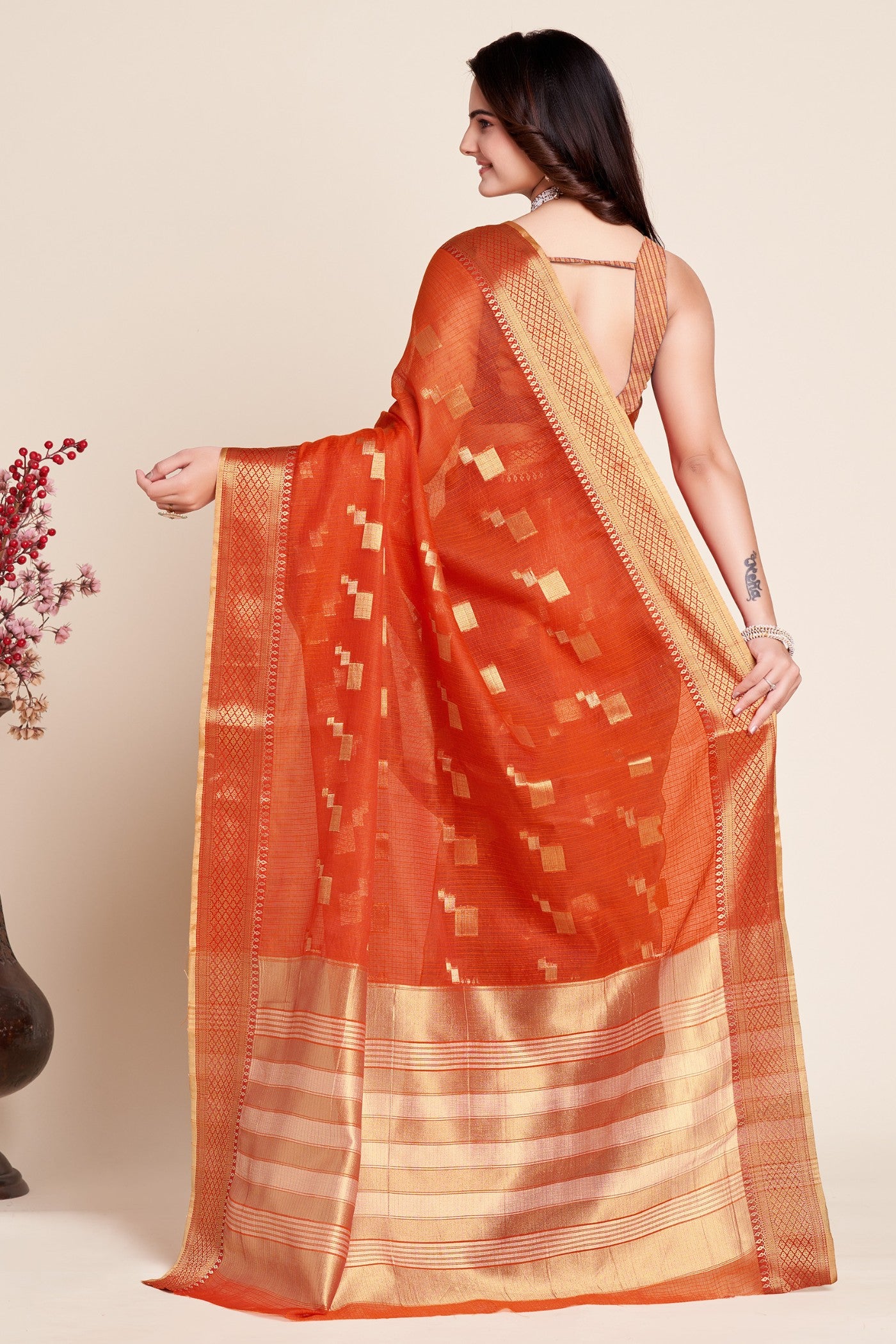 Buy MySilkLove Spanish Orange Woven Manipuri Silk Saree Online