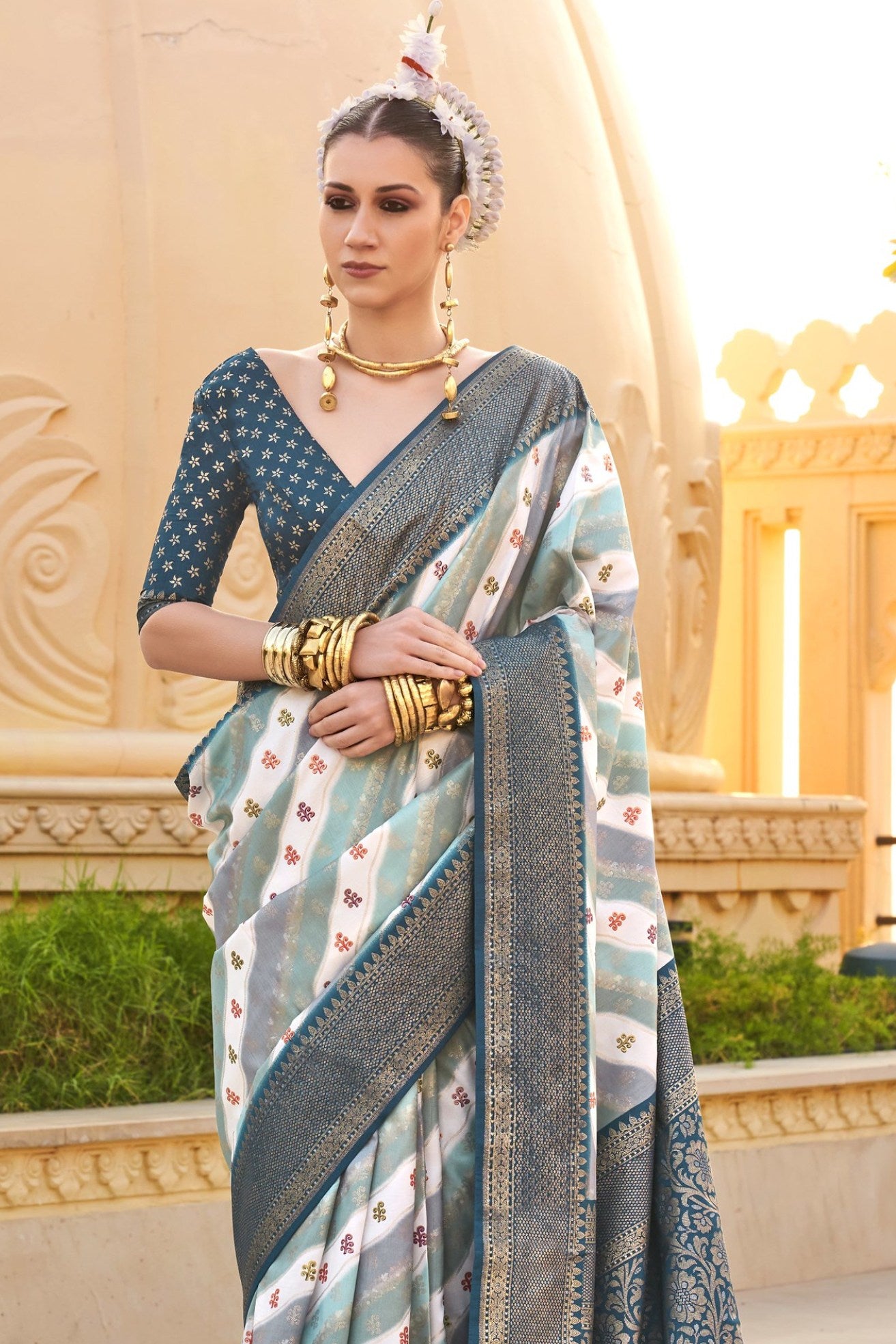 Buy MySilkLove Corduroy Grey Woven Patola Printed Silk Saree Online