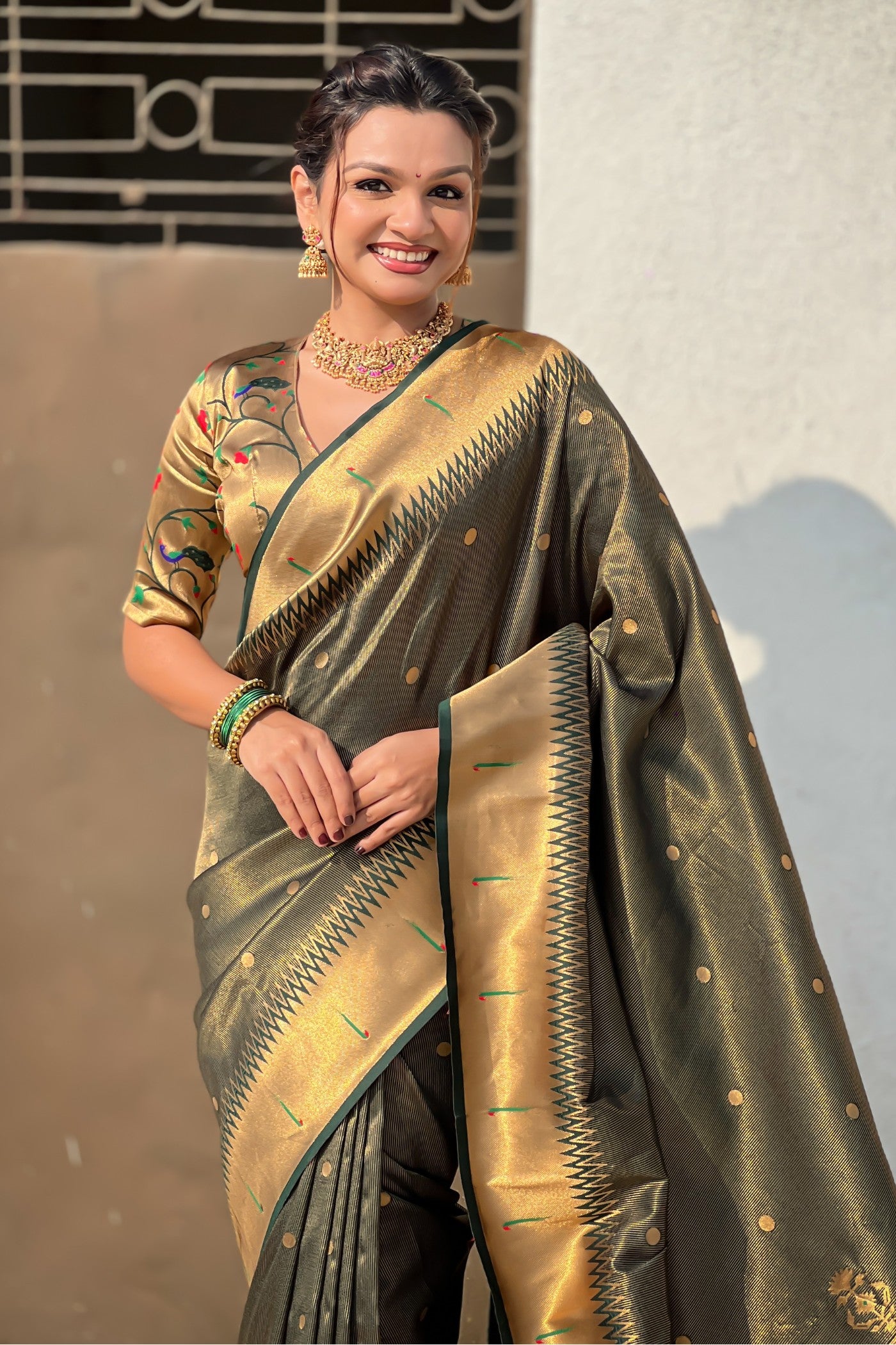 MySilkLove Chartreuse Green Woven Tissue Paithani Saree
