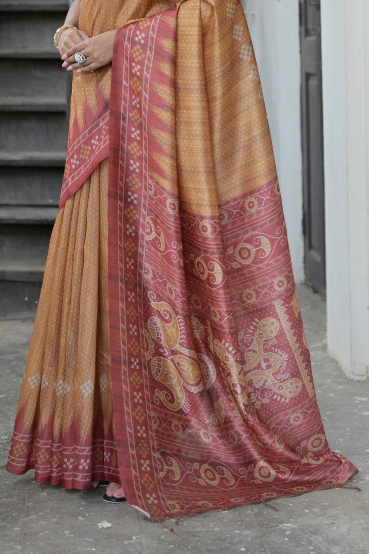 Buy MySilkLove Twine Yellow Printed Tussar Silk Saree Online