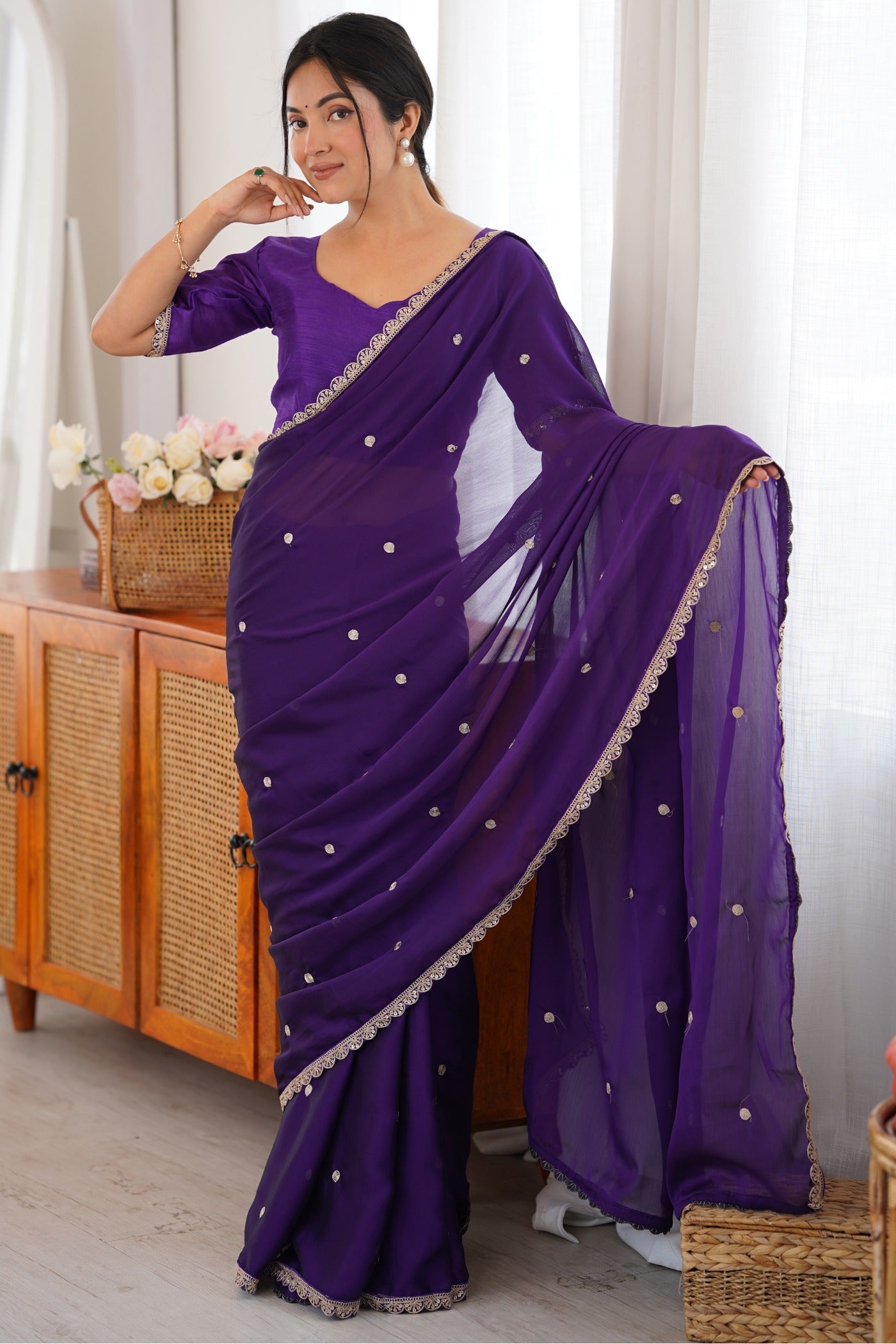Buy MySilkLove Boston Purple Georgette Partywear Saree Online