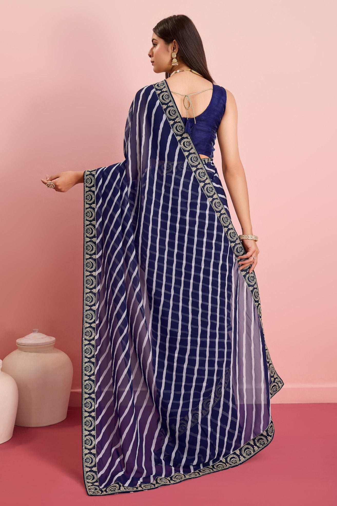 Buy MySilkLove Port Gore Blue Georgette Lehriya Silk saree Online