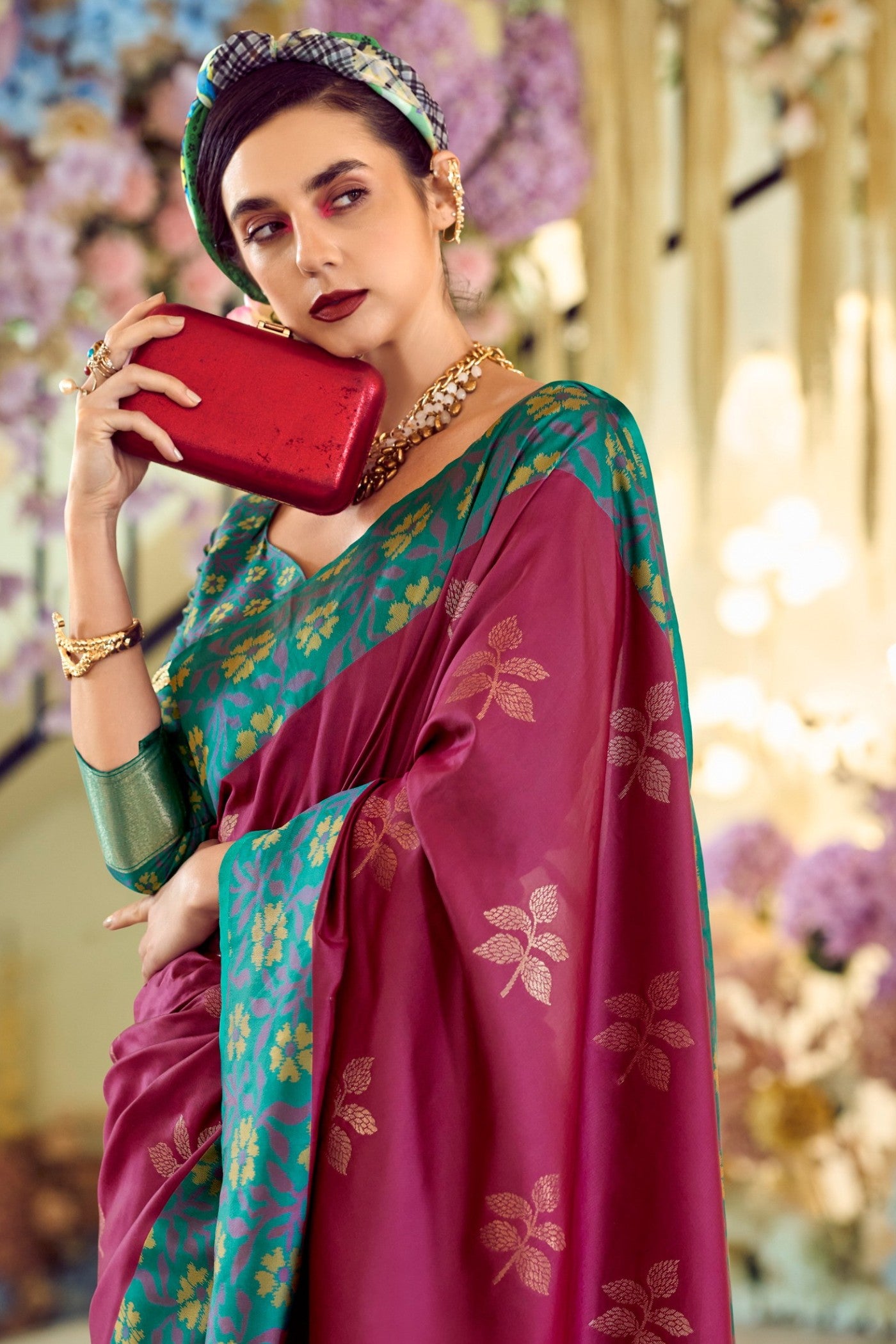 Buy MySilkLove Claret Maroon Woven Banarasi Soft Silk Saree Online