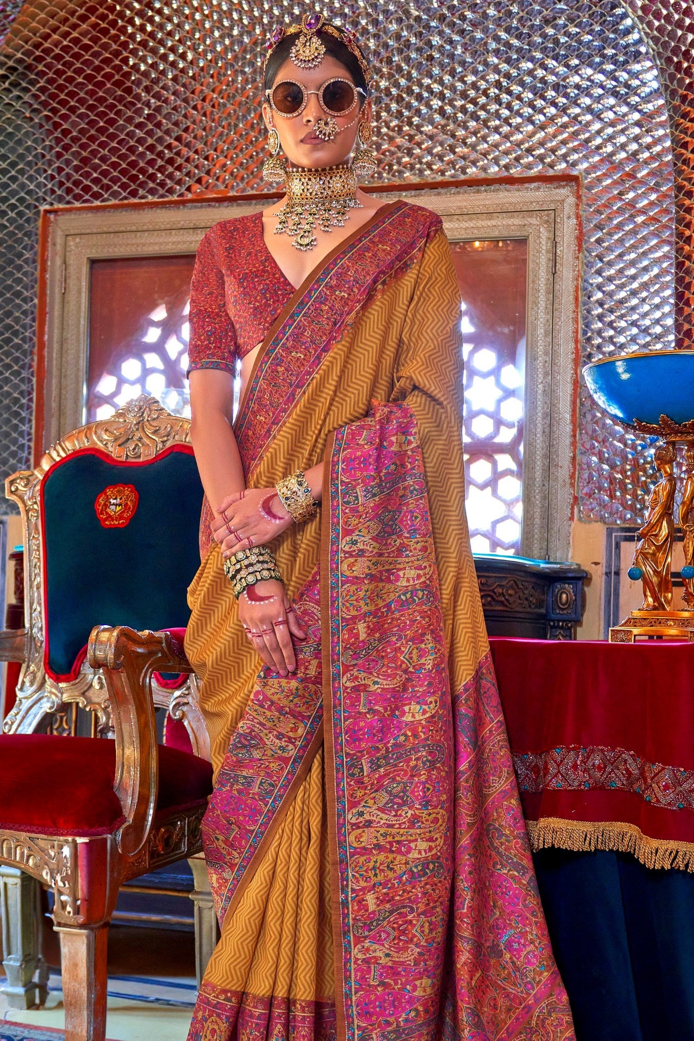 Buy MySilkLove Coreopsis Yellow Banarasi Jamawar Saree Online