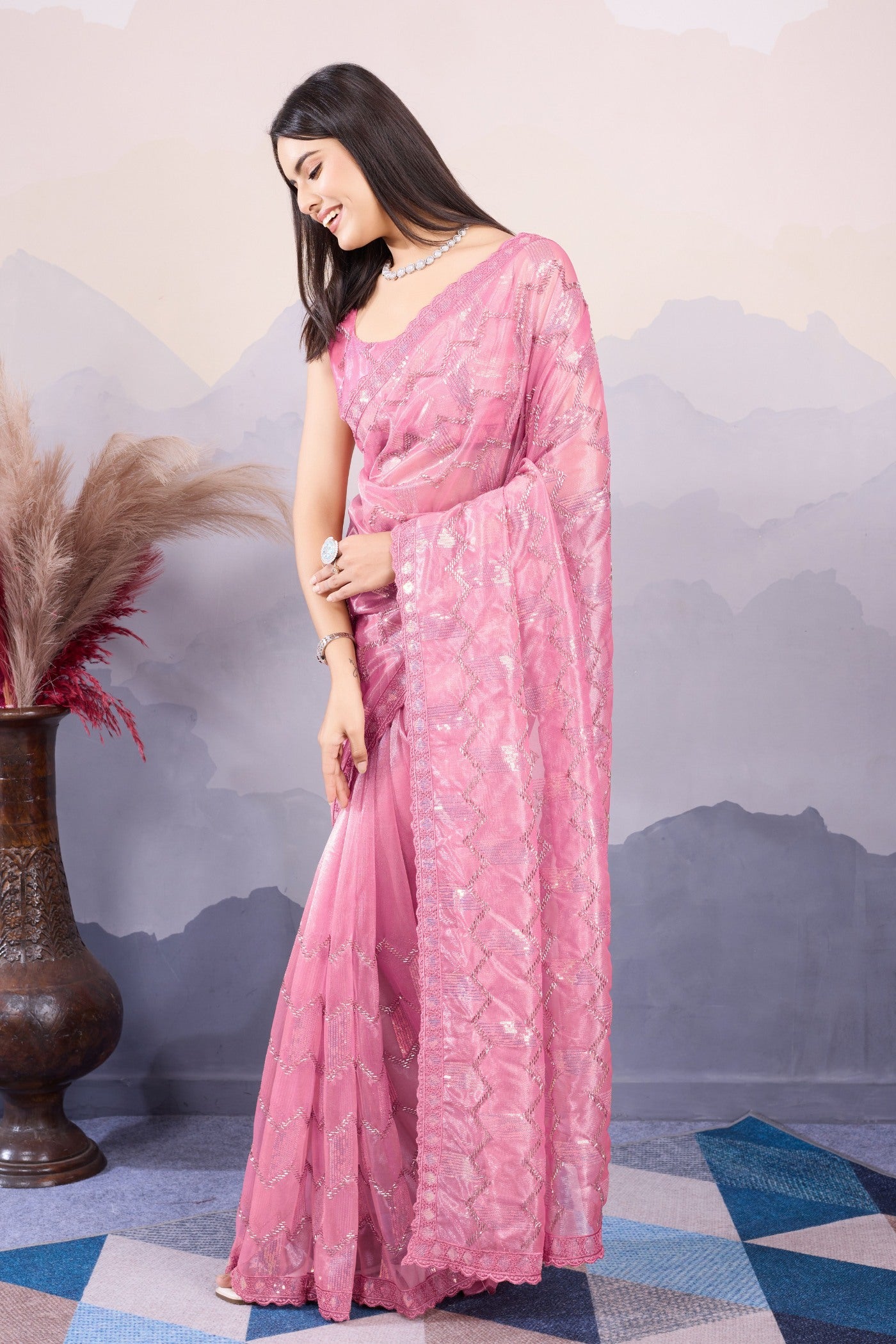 Buy MySilkLove Hoya Pink Designer Partywear Saree Online