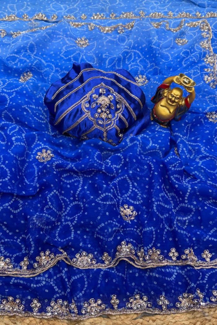 Buy MySilkLove Aqua Teal Georgette Chiffon Bead Work Saree Online
