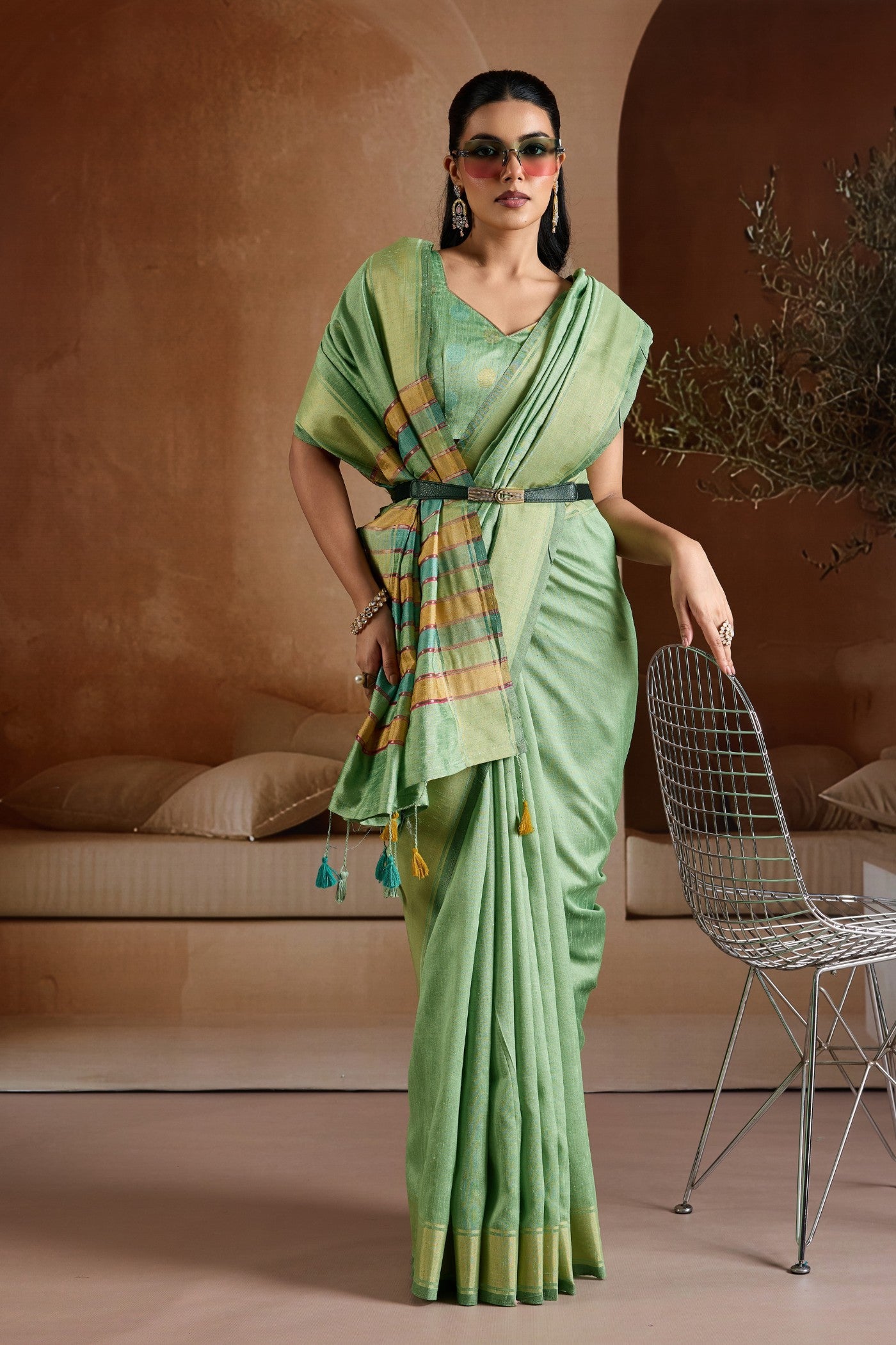 Buy MySilkLove Pista Green Handloom Bhagalpuri Saree Online