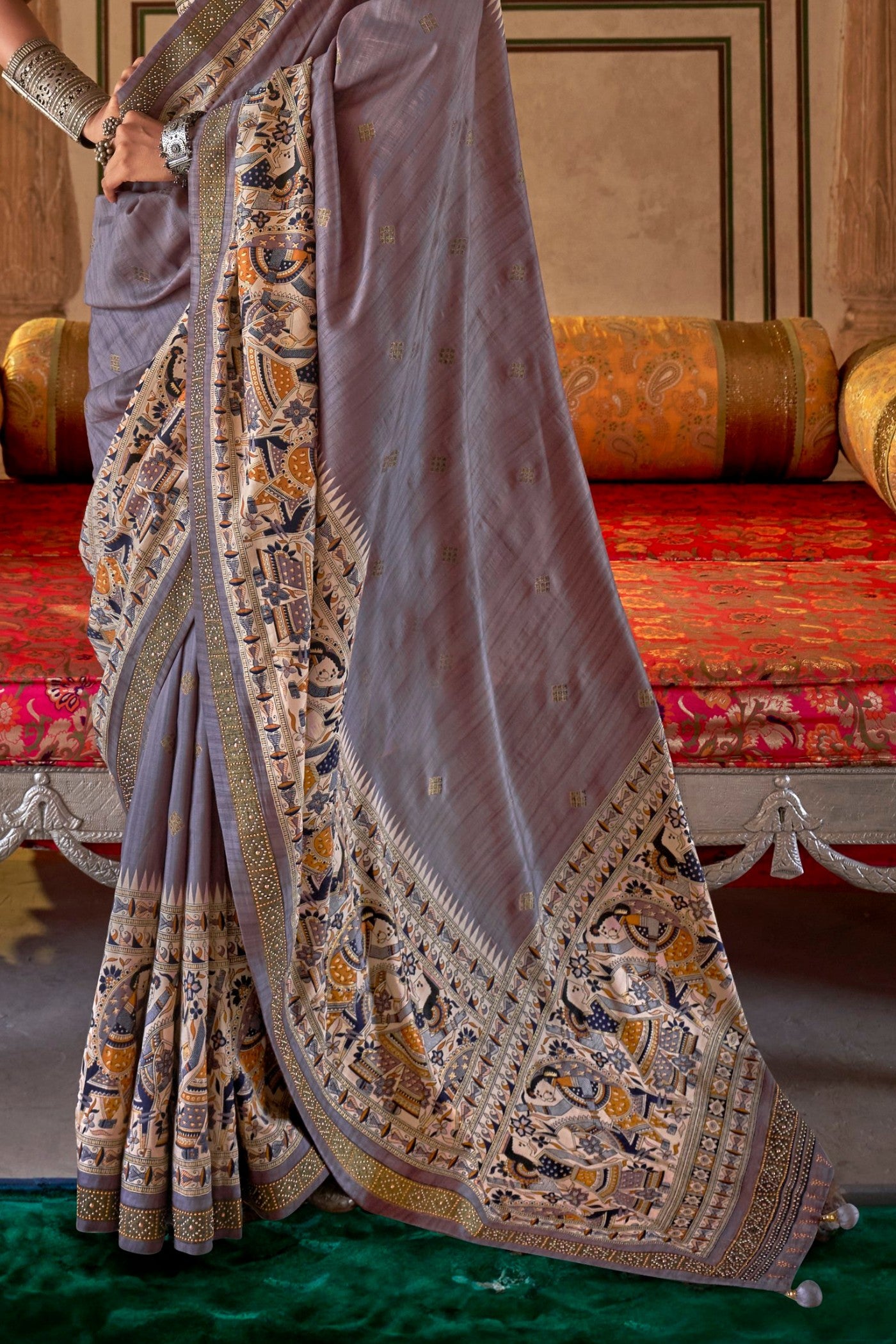 Buy MySilkLove Azalea Grey Printed Patola Saree Online