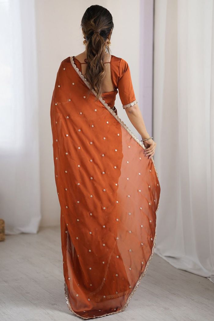 Buy MySilkLove Smashed Pumpkin Orange Georgette Partywear Saree Online