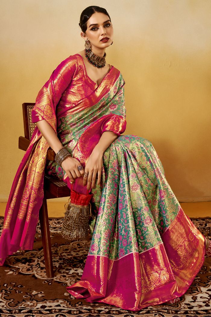 Buy MySilkLove Shadow Green Woven Kanjivaram Saree Online