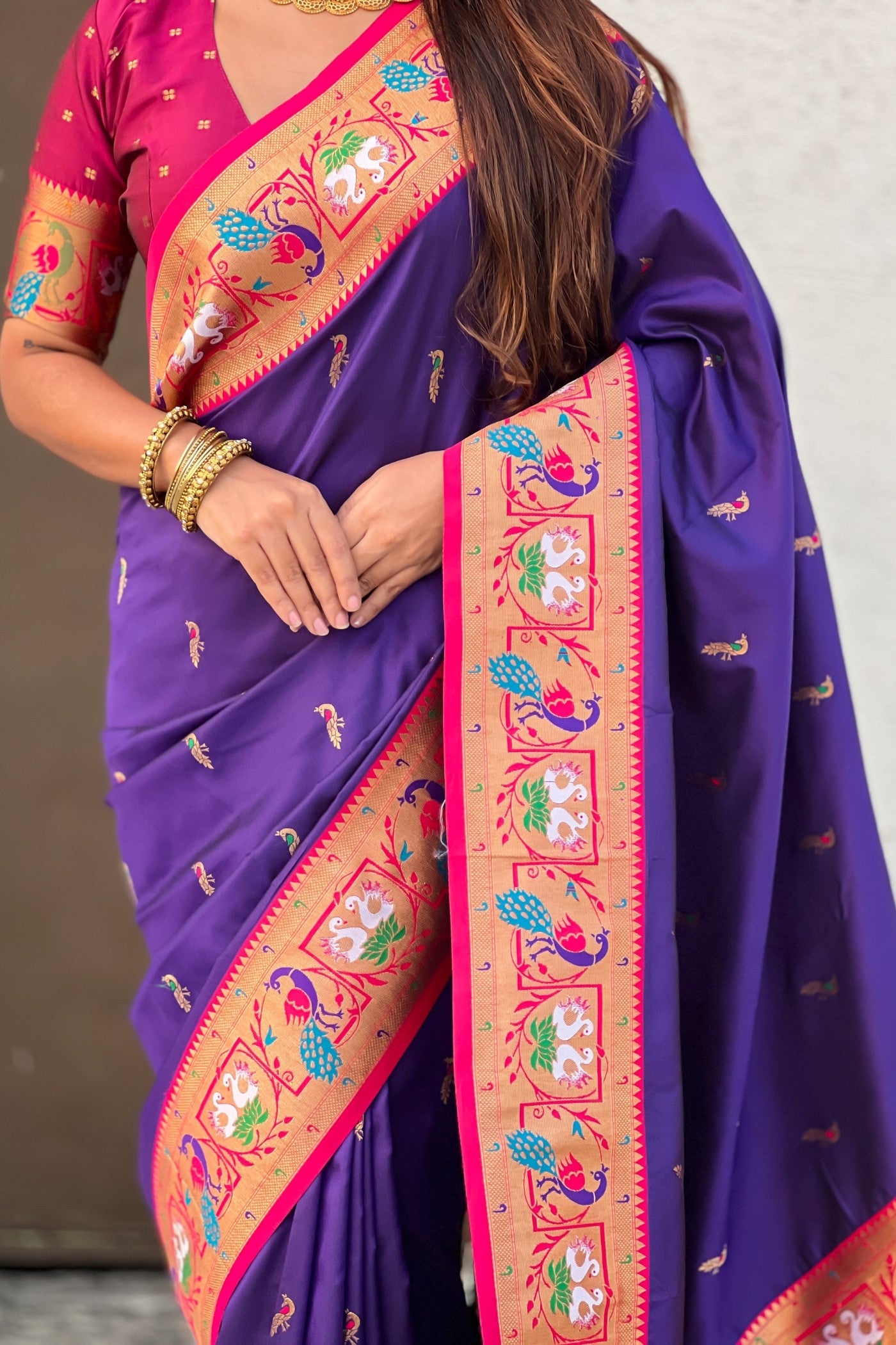 Buy MySilkLove Grape Purple Zari Woven Paithani Saree Online