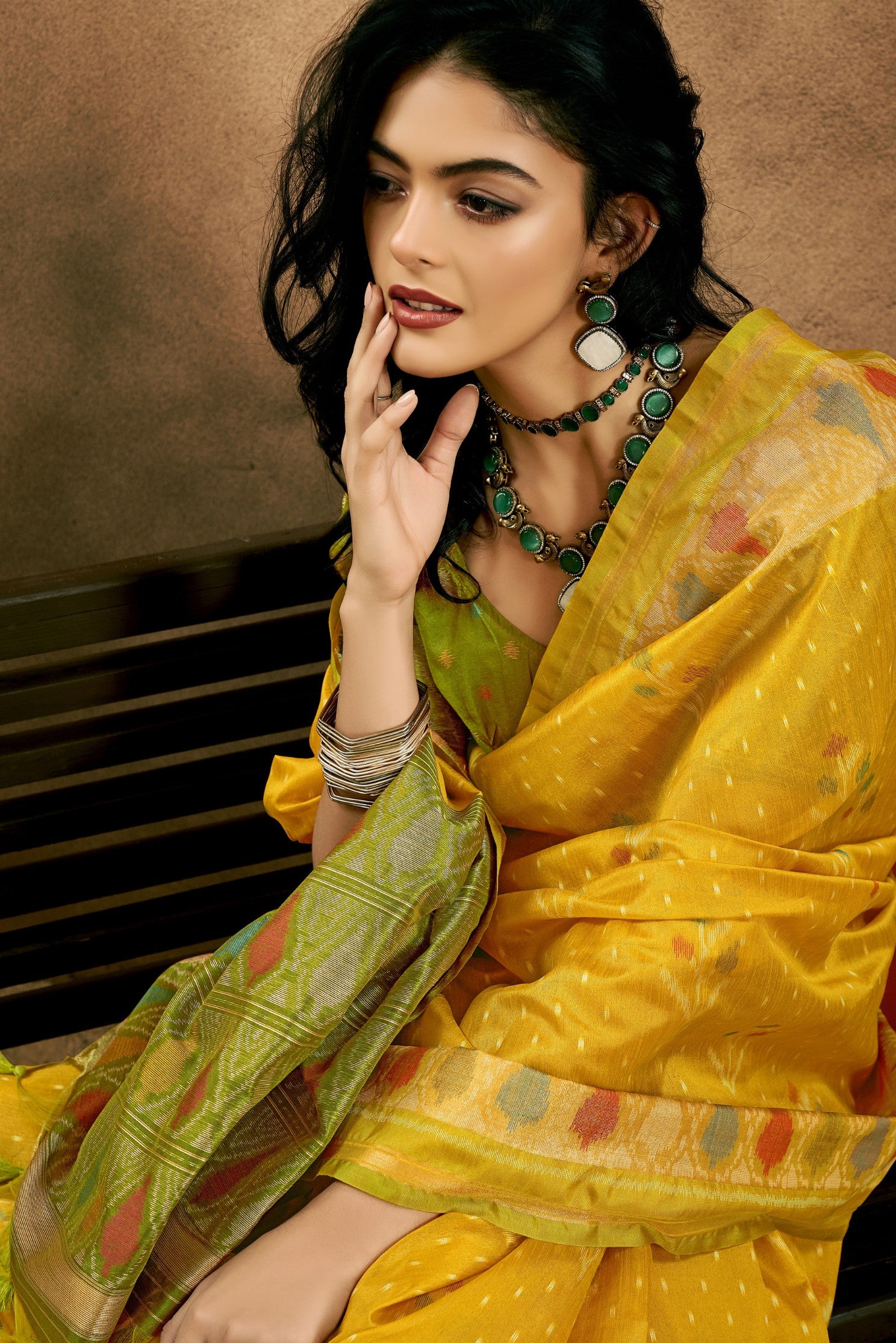 Buy MySilkLove Pirate Yellow Patola Handloom Saree Online