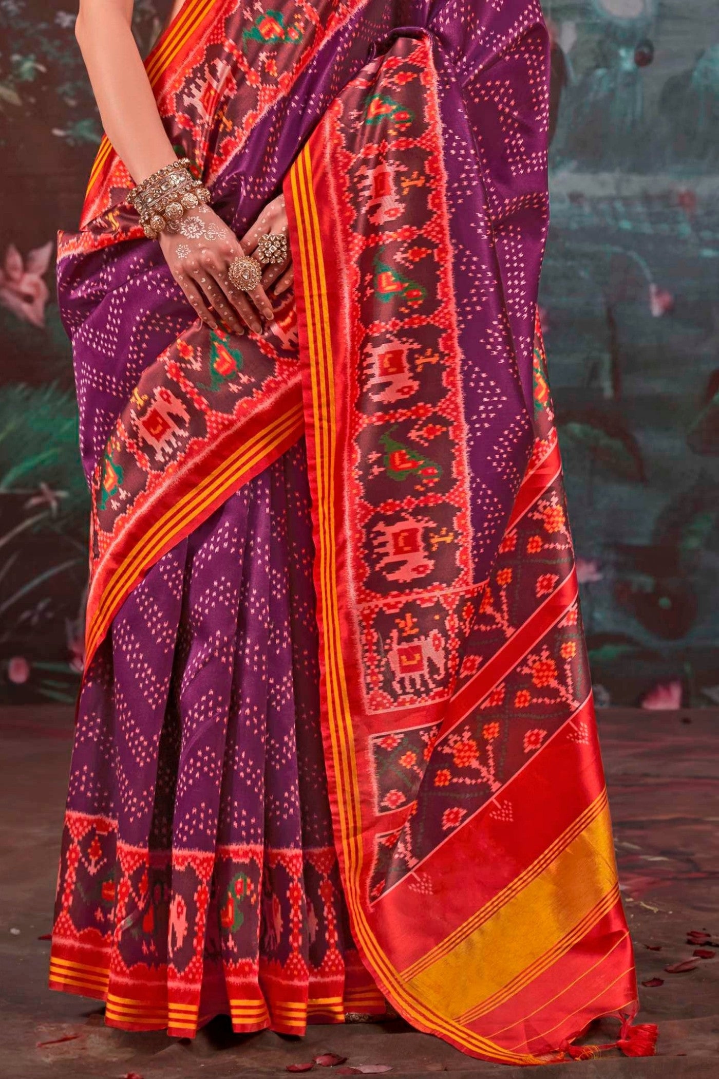 Buy MySilkLove Dark Jamun Purple Printed Patola Saree Online