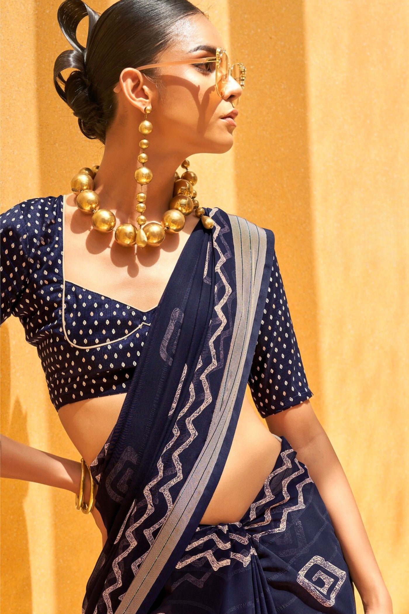 Buy MySilkLove Bleached Blue Georgette Printed Saree Online