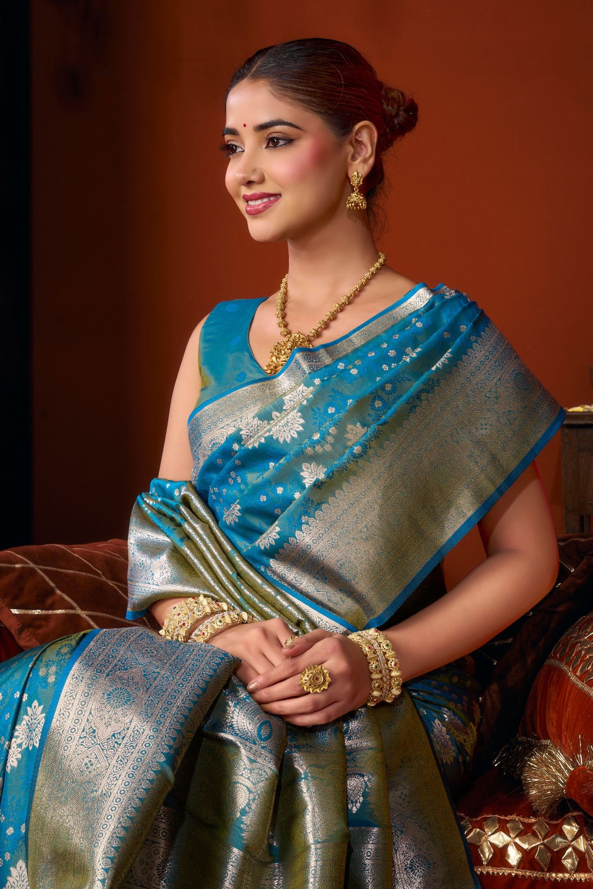 Buy MySilkLove Yale Blue Woven Banarasi Jacquard Soft Silk Saree Online