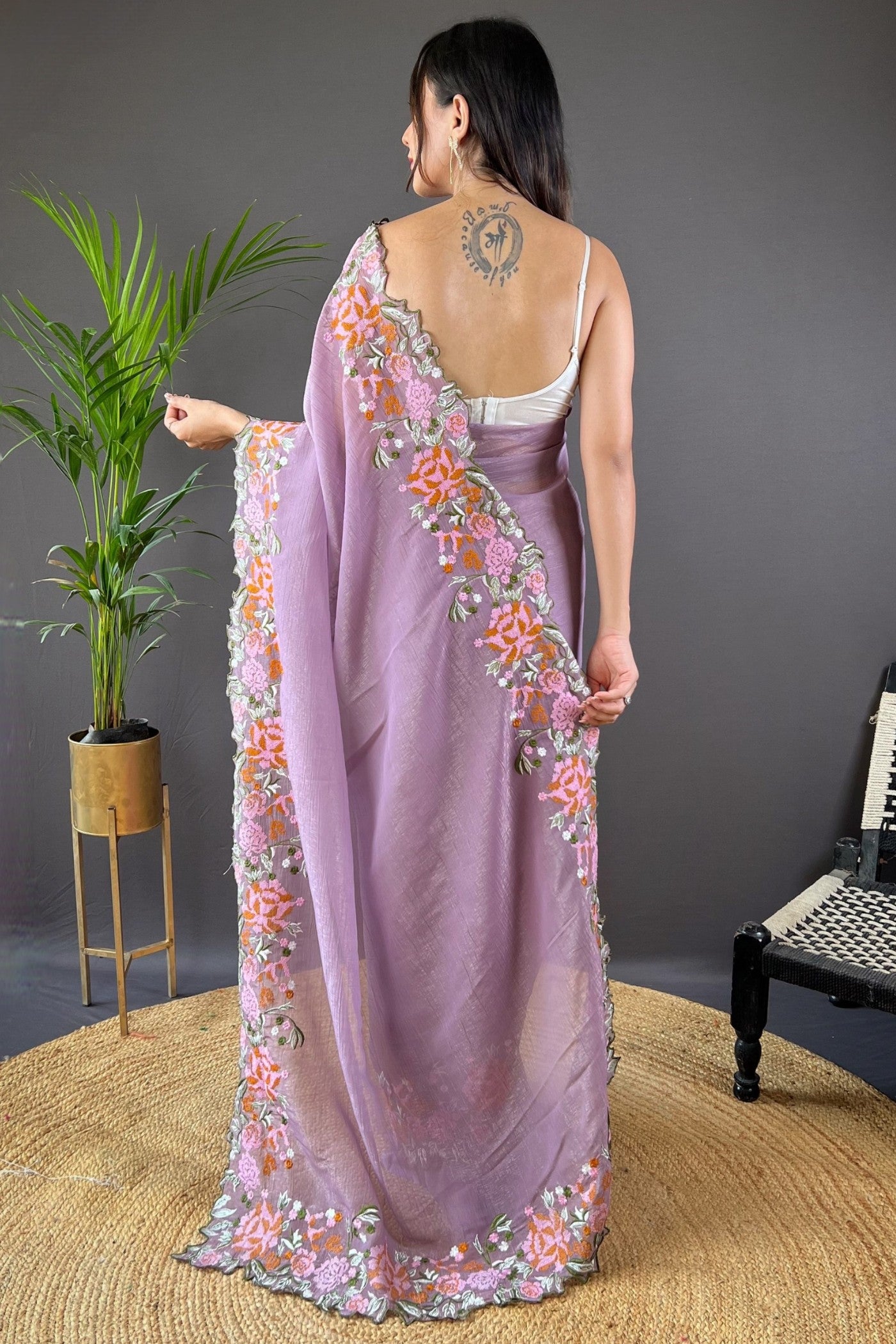 Buy MySilkLove Wisteria Purple Embroidered Party Wear Saree Online