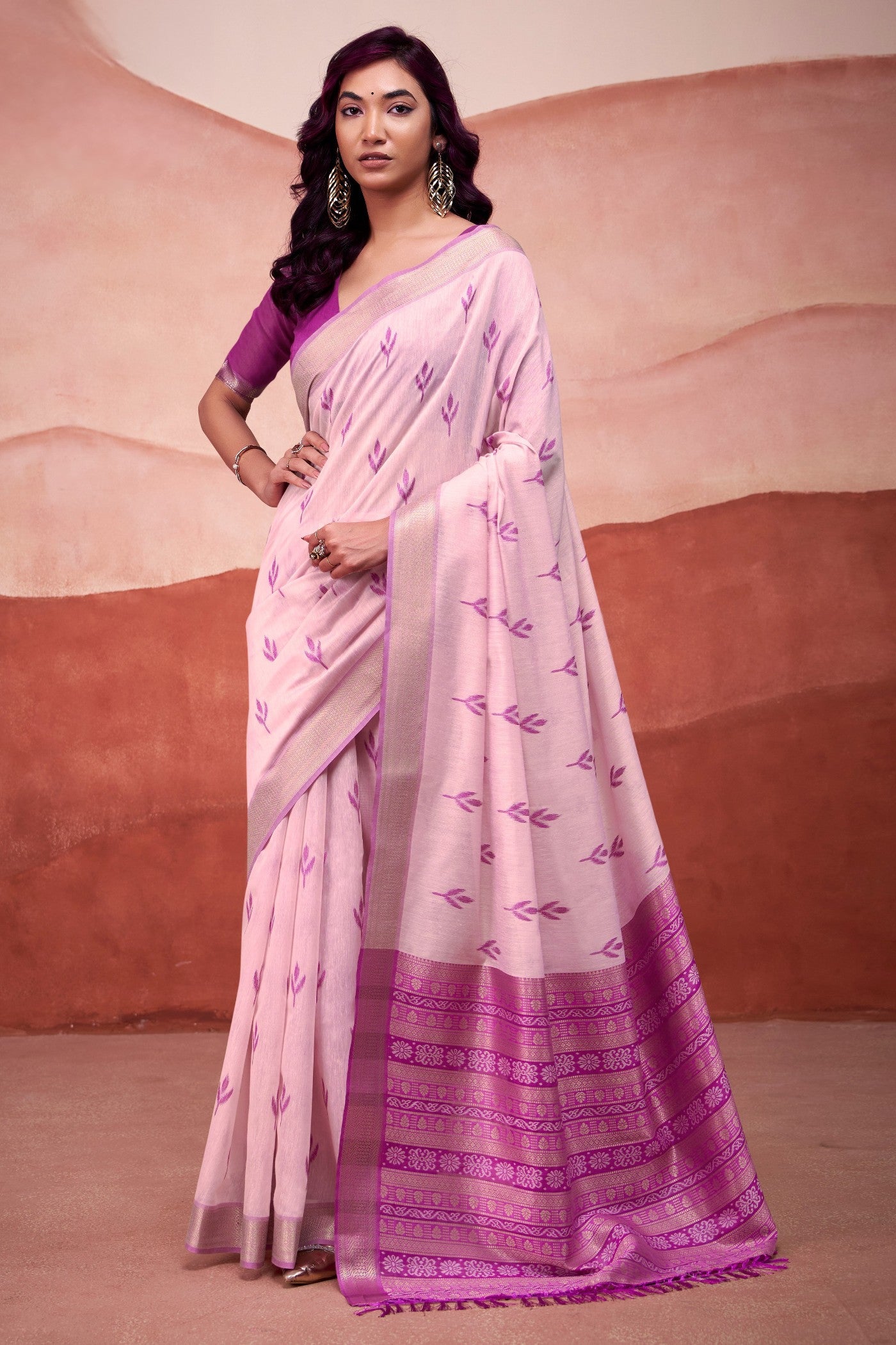 Buy MySilkLove Orchid Pink Woven Modal Cotton Saree Online