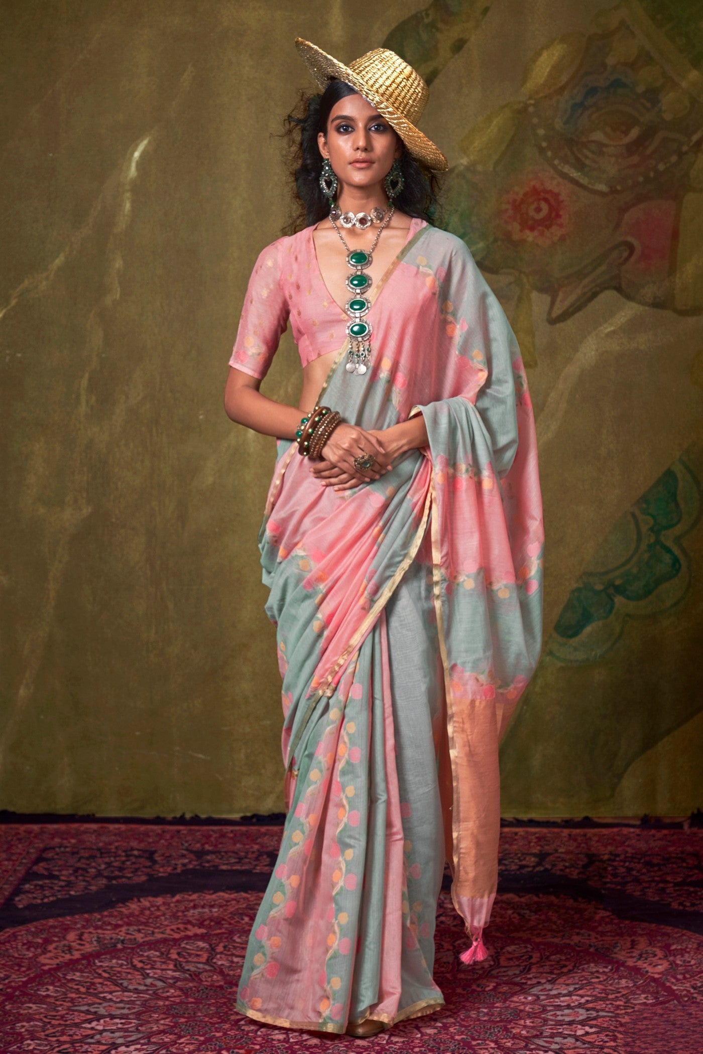 Buy MySilkLove Wewak Pink and Grey Banarasi Handloom Saree Online