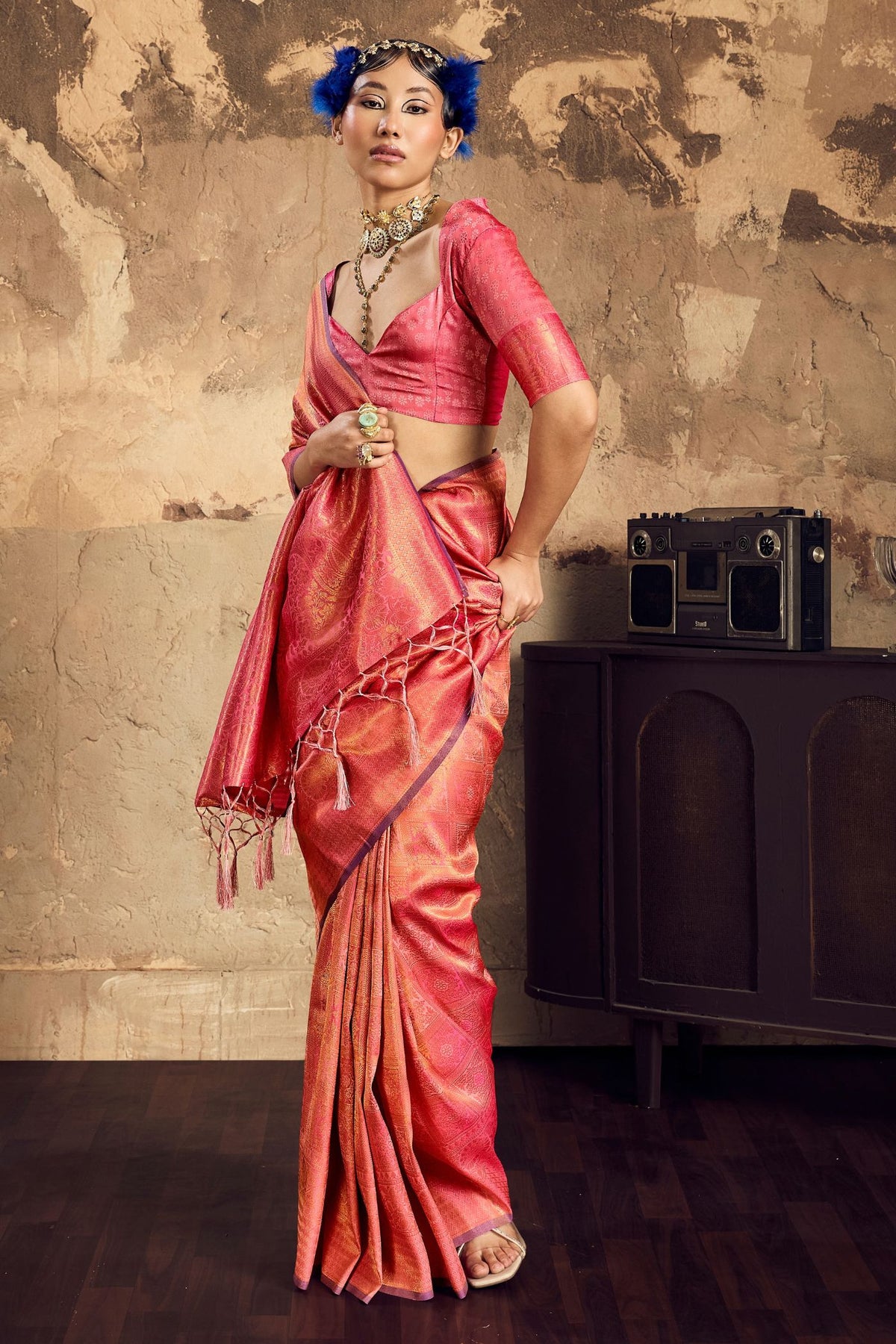 Buy MySilkLove Nectarine Orange Kanjivaram Handloom Saree Online