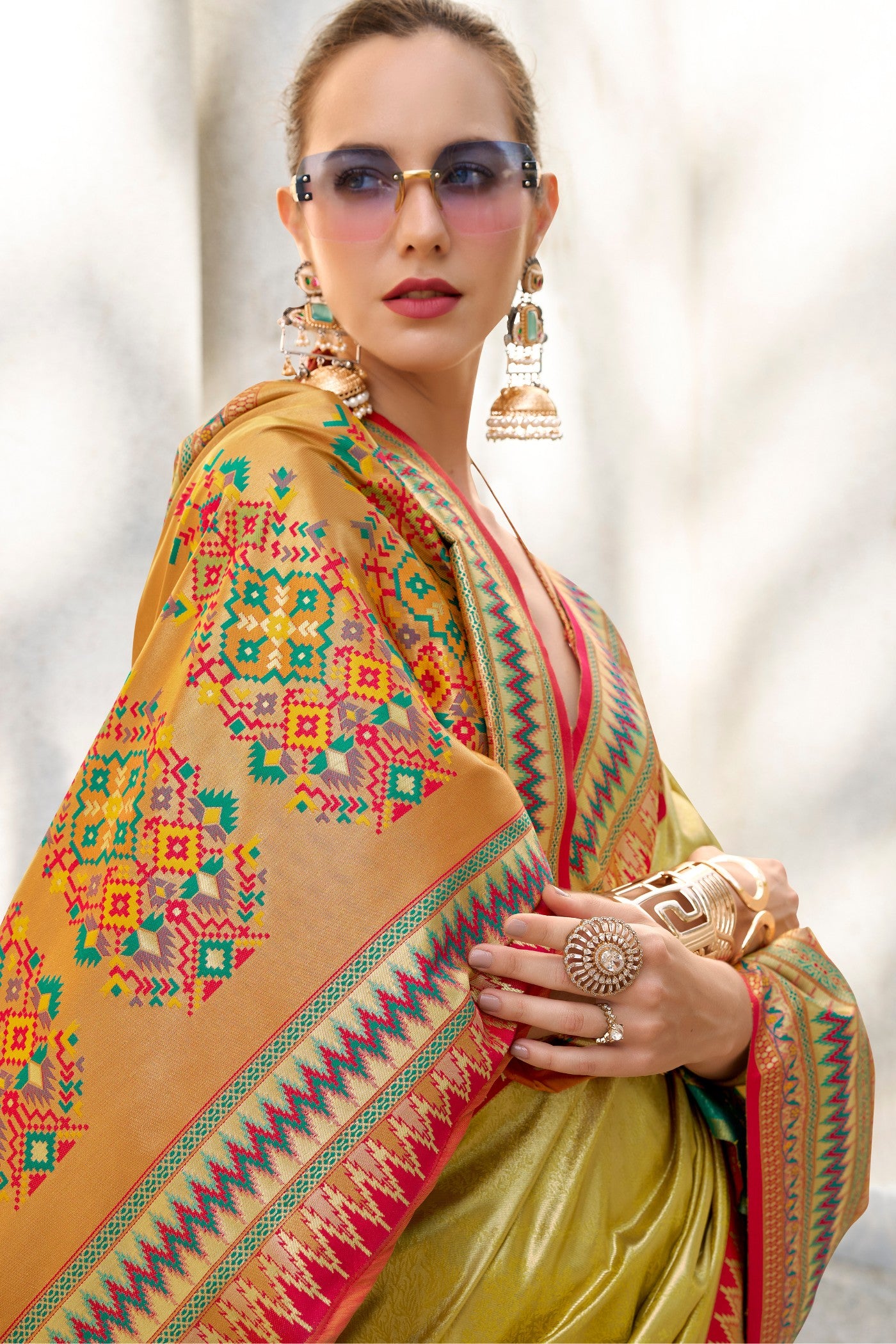 Buy MySilkLove Dijon Yellow Tissue Handloom Saree Online