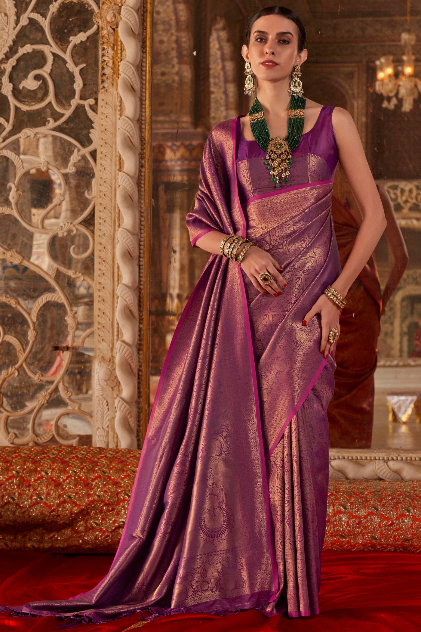 MySilkLove Scarlet Purple Handloom Kanjivaram Saree