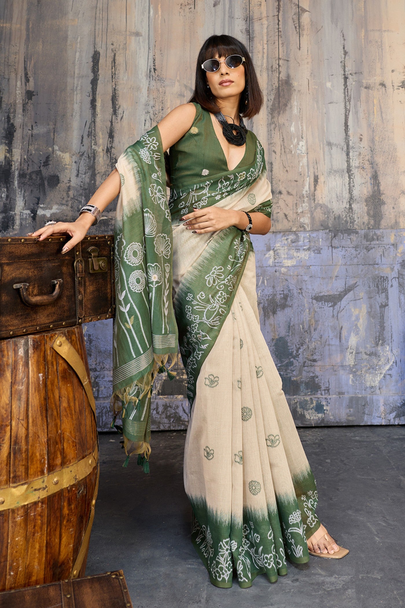 Buy MySilkLove Herbal Green Handloom Munga Cotton Saree Online