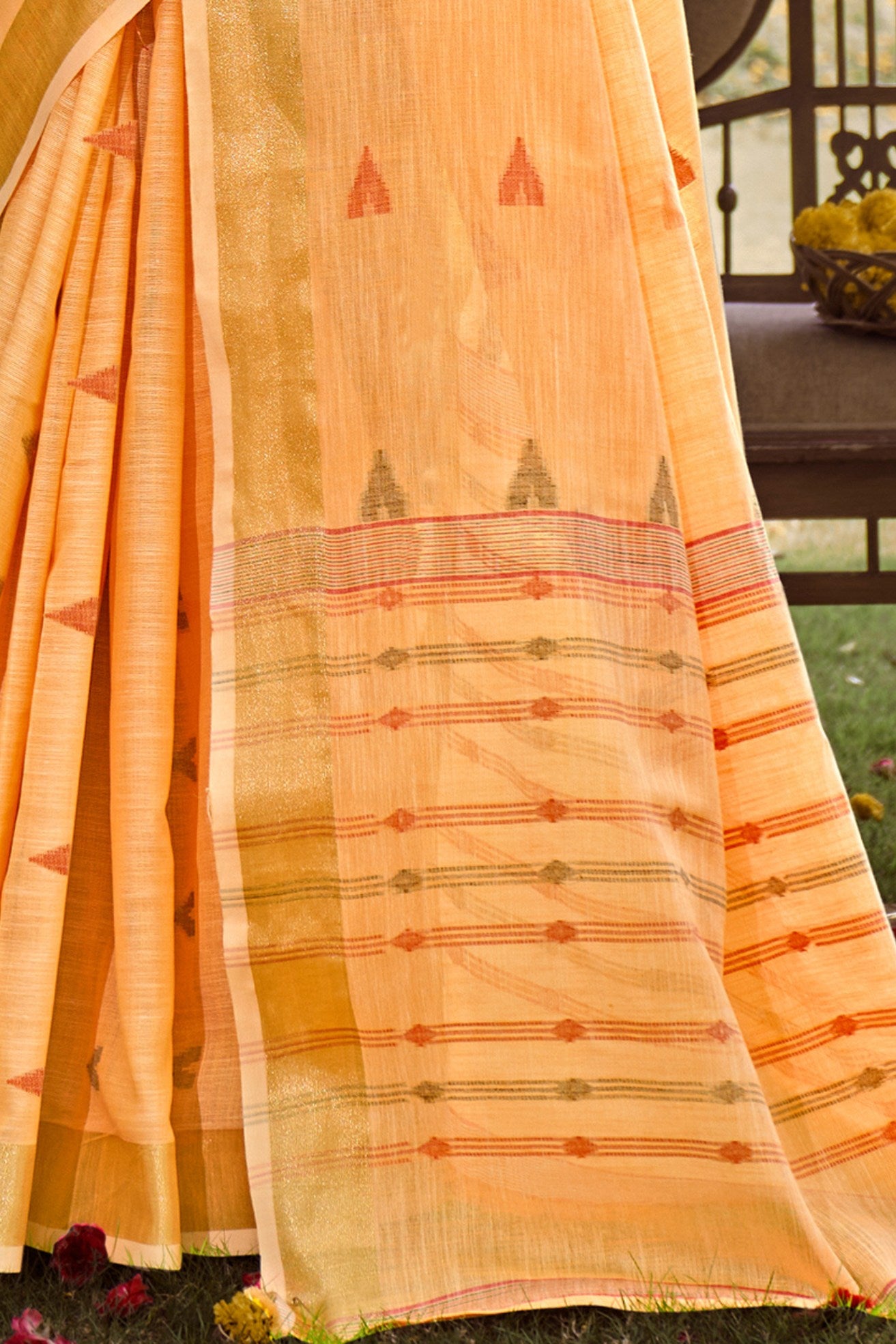 Buy MySilkLove Rajah Orange Cotton Silk Saree Online