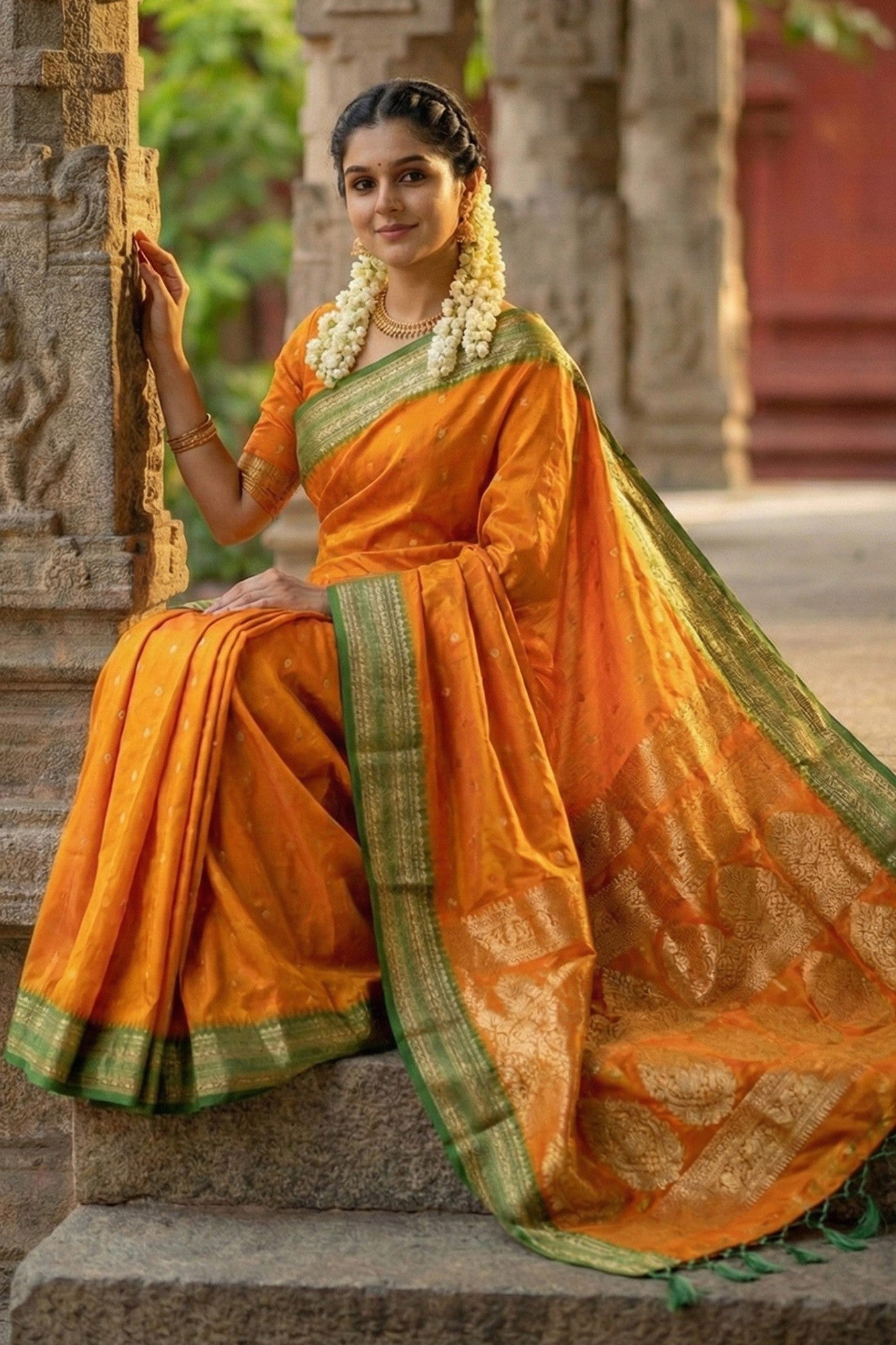 Buy MySilkLove Sunbeam Yellow Banarasi Woven Soft Silk Saree Online