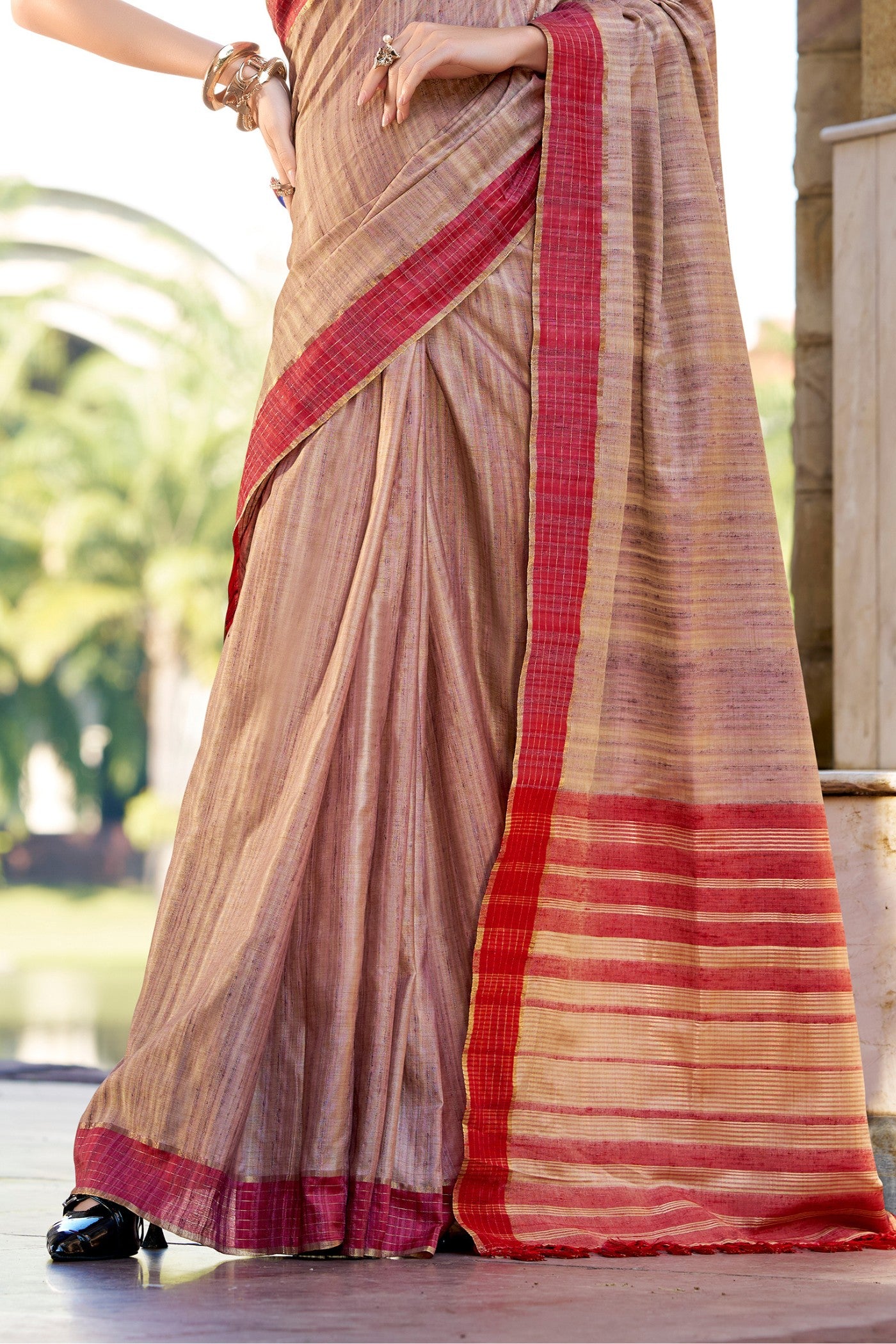 Buy MySilkLove Antique Brass Brown Handloom Katan Saree Online