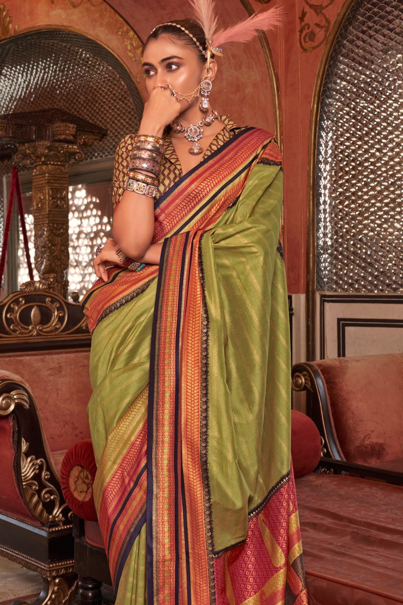 Buy MySilkLove Parrot Green Printed Patola Saree Online