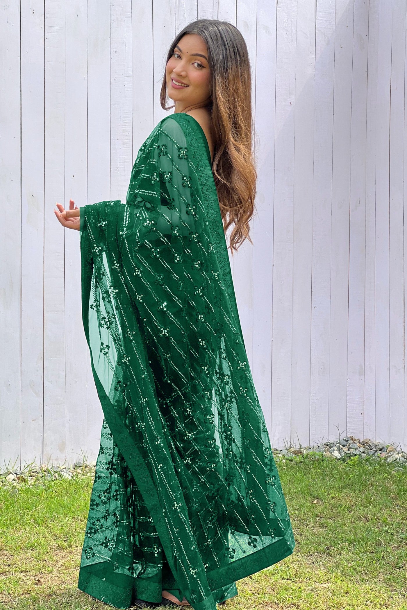 Buy MySilkLove Dark Jugle Green Embroidered Partywear Saree Online