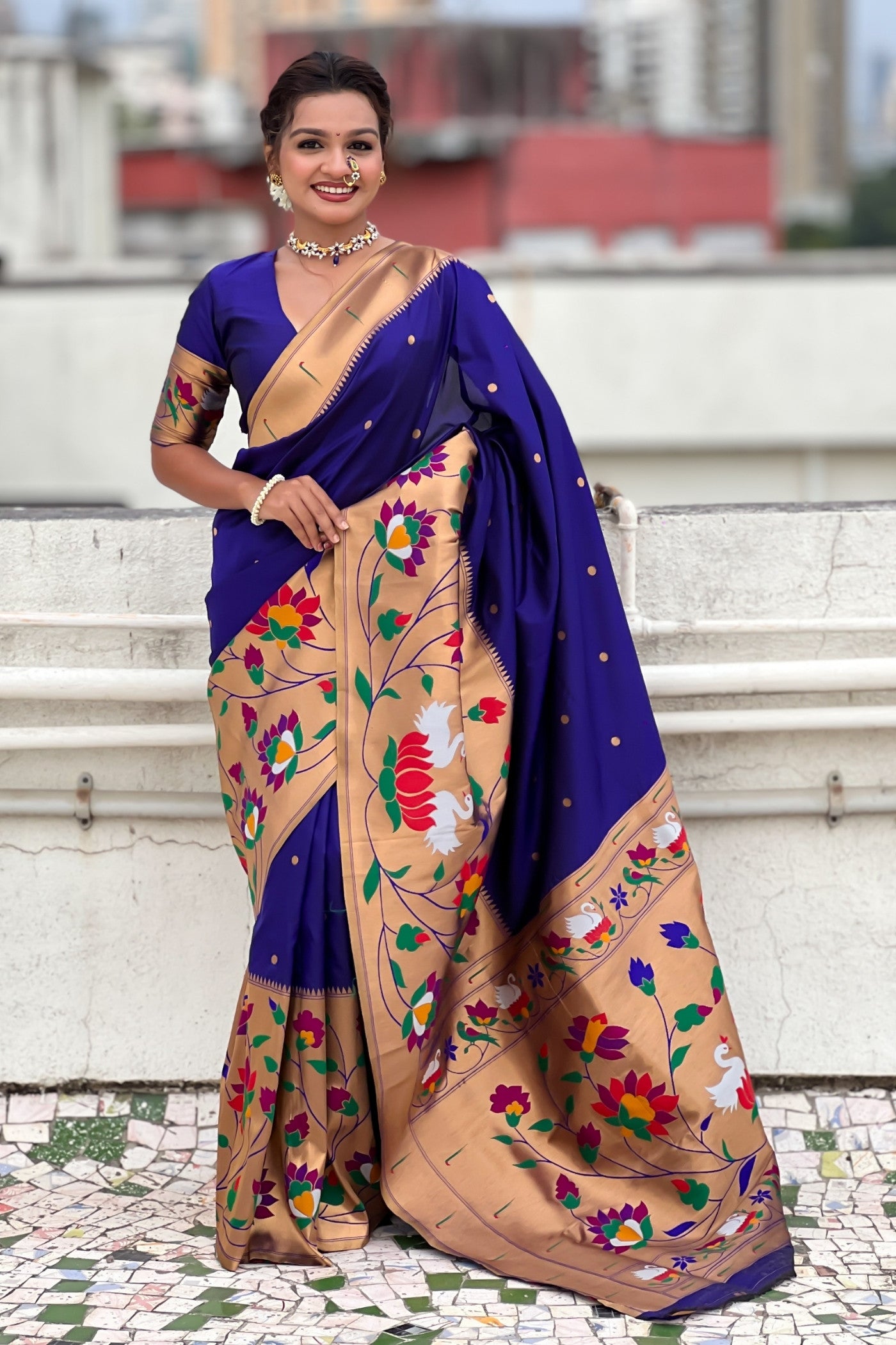 Buy MySilkLove Bondi Blue Woven Paithani Saree Online