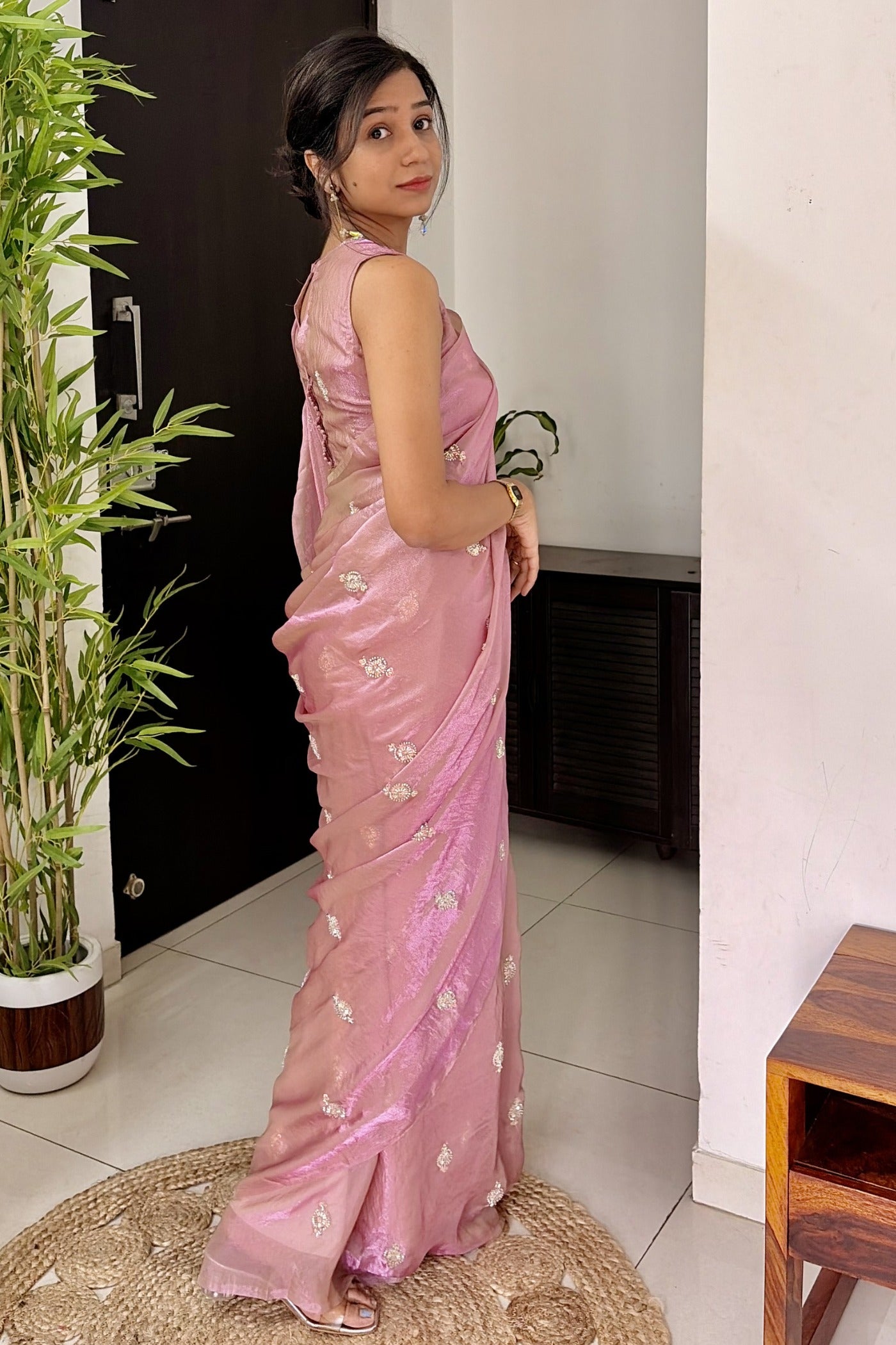 Buy MySilkLove Rose Pink Embroidered Partywear Saree Online