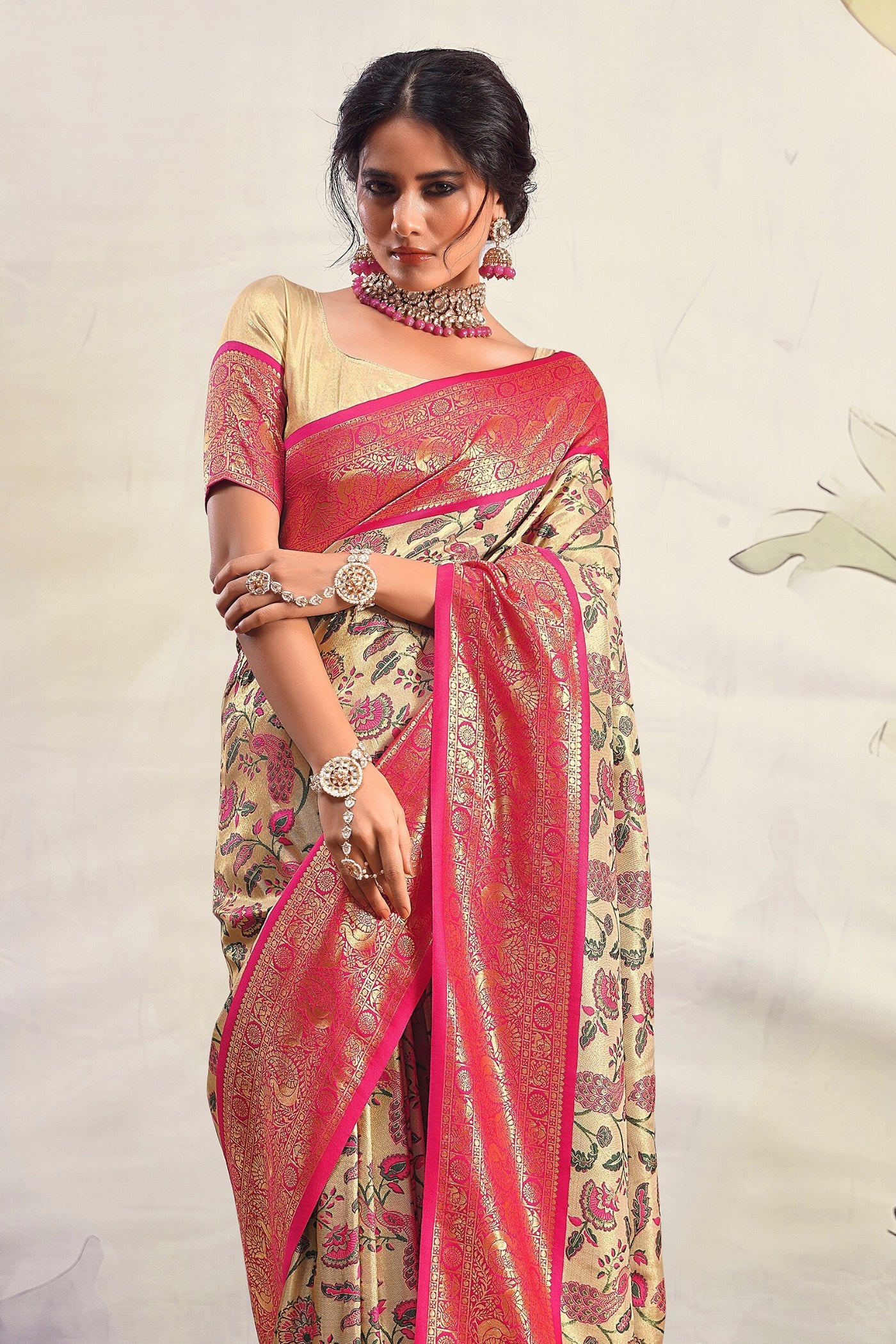 Buy MySilkLove Chestnut Pink and Cream Woven Banarasi Saree Online