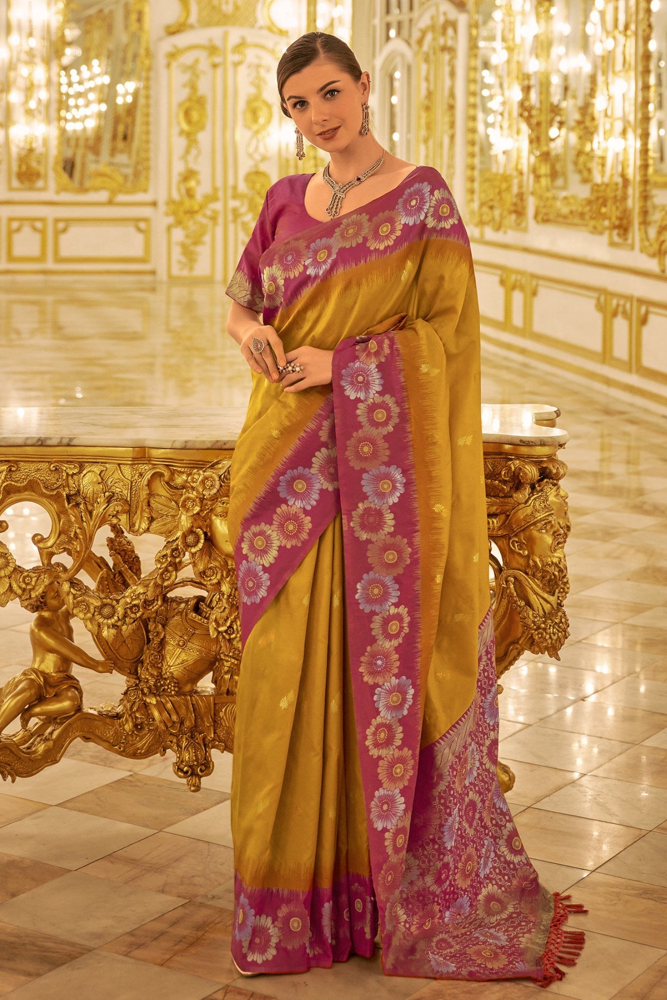 Buy MySilkLove Koromiko Yellow Woven Banarasi Saree Online