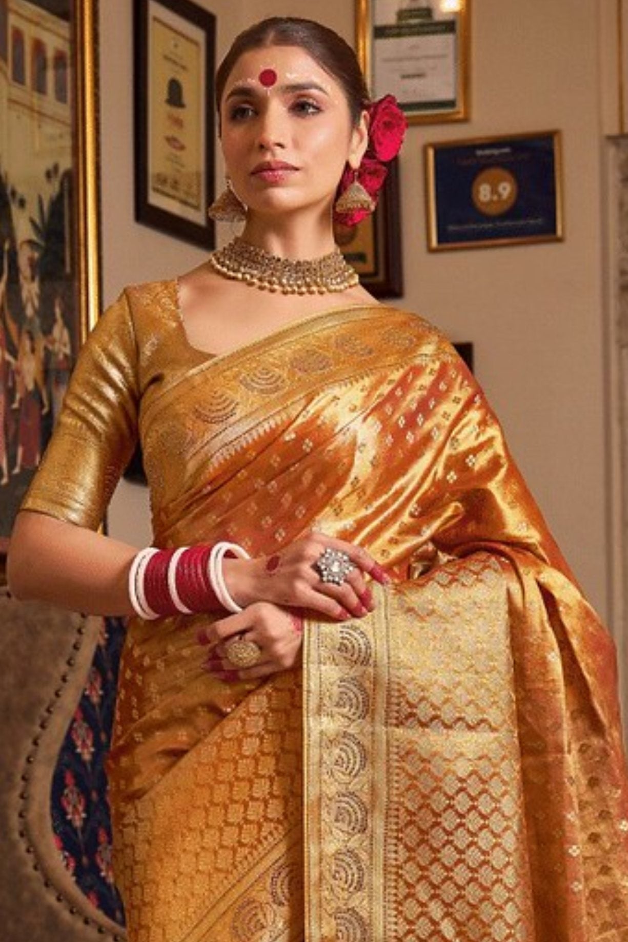 Buy MySilkLove Raw Sienna Orange Zari Woven Banarasi Saree Online