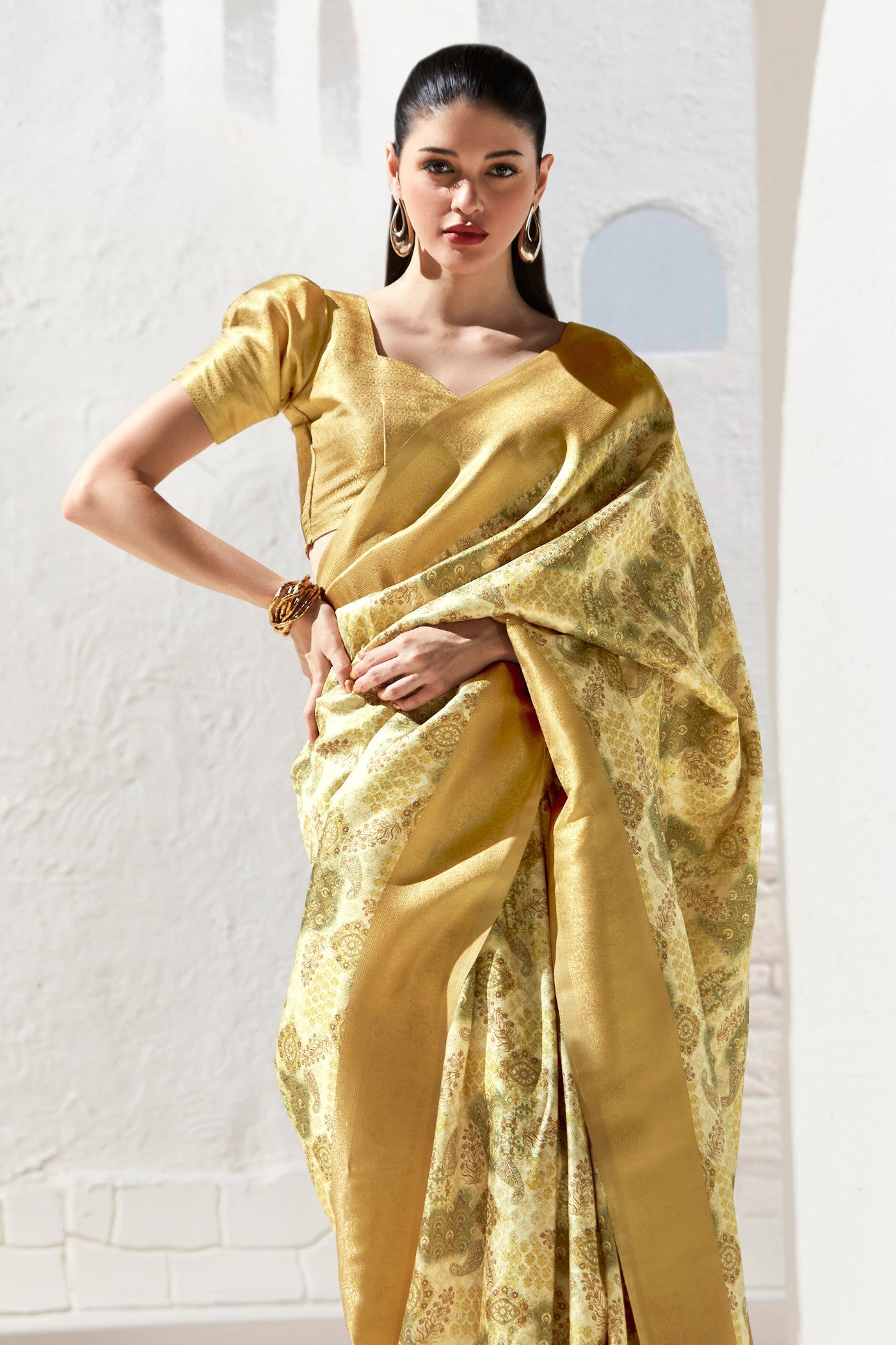 Buy MySilkLove New Orleans Yellow Banarasi Digital Printed Saree Online