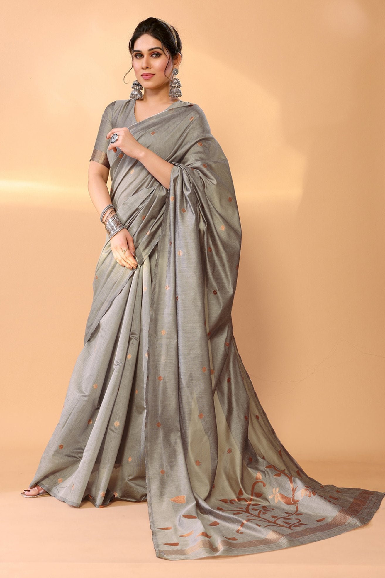 Buy MySilkLove Nomad Grey Woven Chanderi Cotton Saree Online