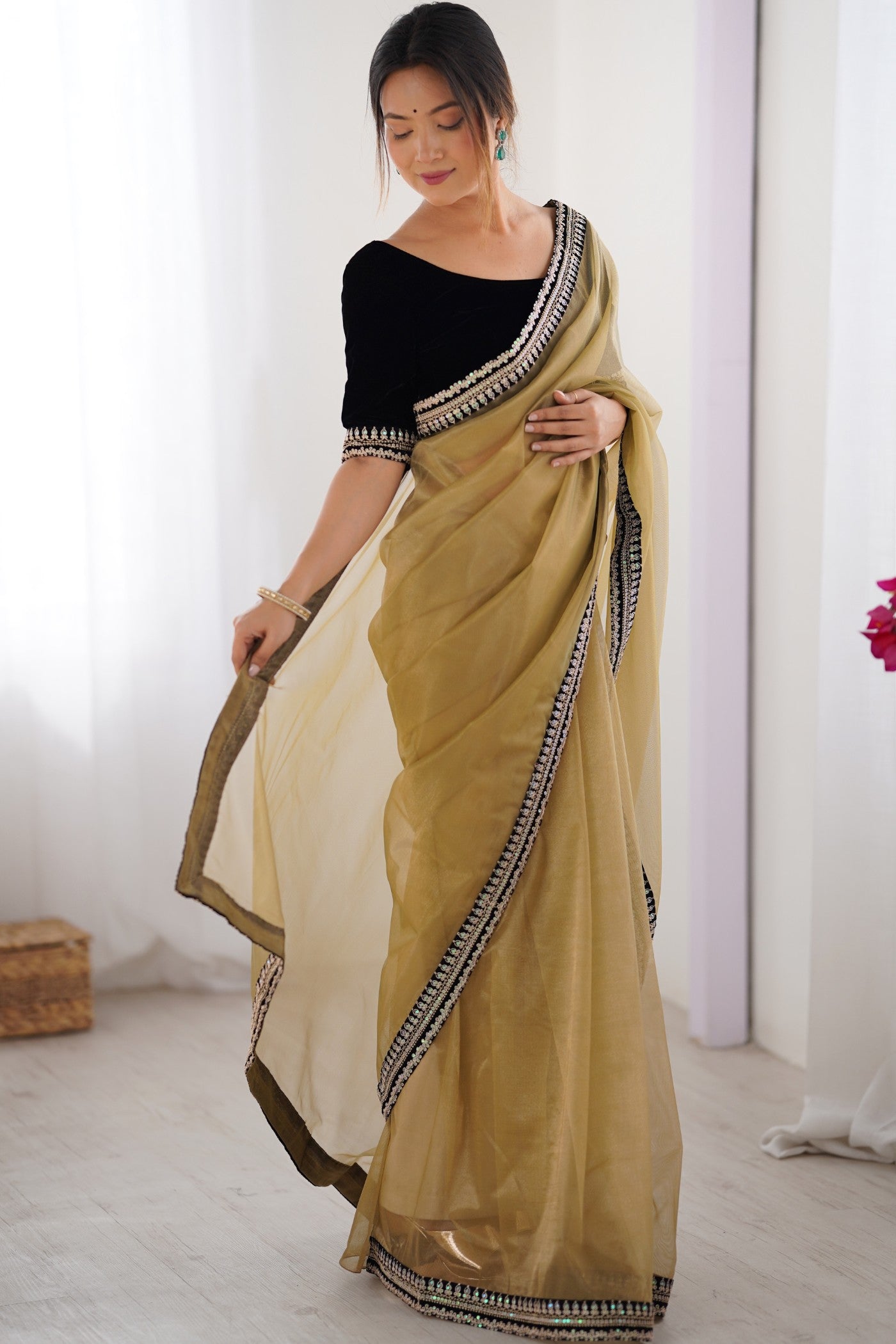 Buy MySilkLove Dijon Yellow Partywear Net Saree Online