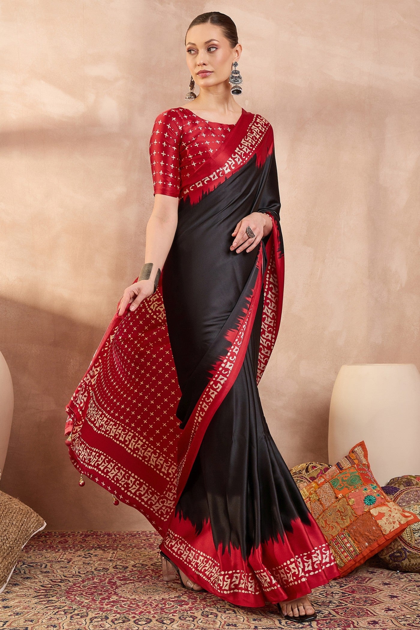 Buy MySilkLove Blackberry Printed Satin Crepe Silk Saree Online