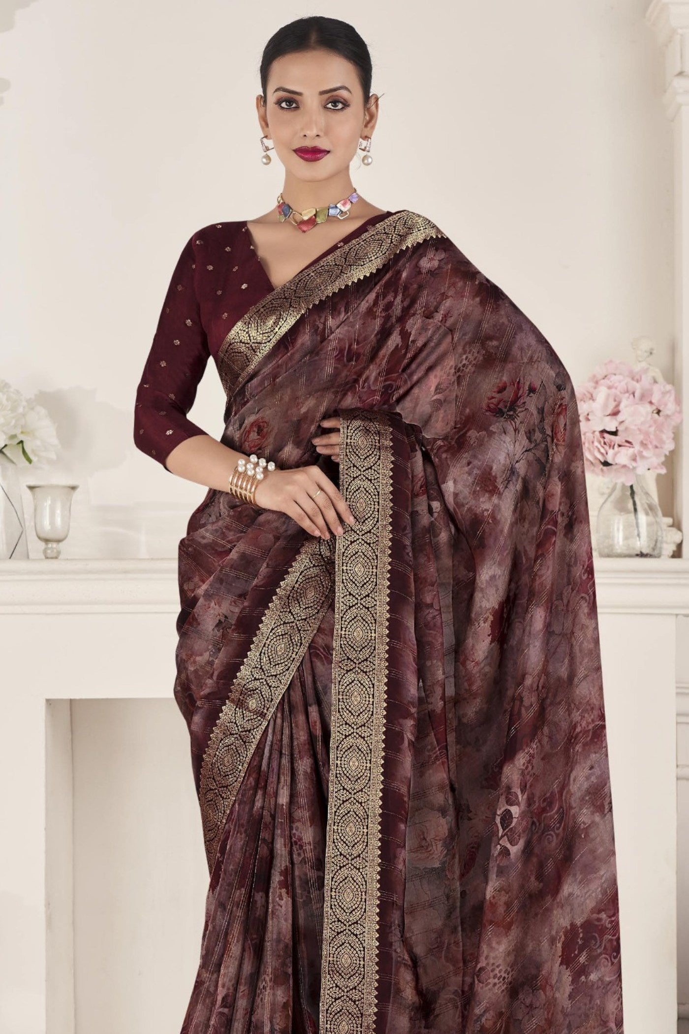 Buy MySilkLove Dark Coffee Brown Banarasi Silk Saree Online