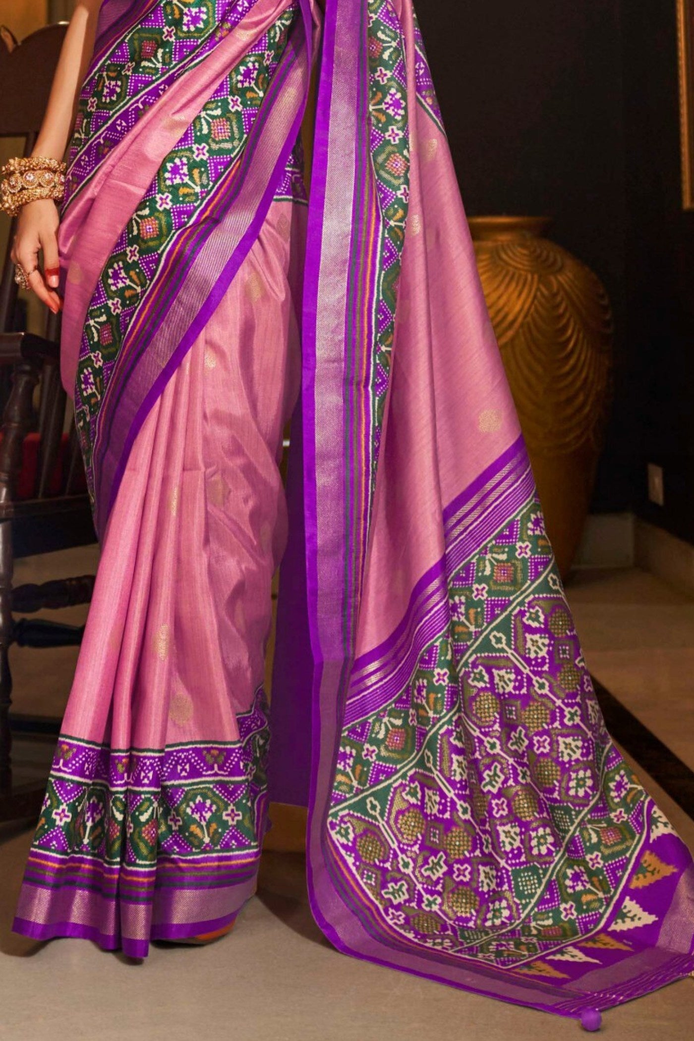 Buy MySilkLove Tonys Pink Printed Patola Saree Online