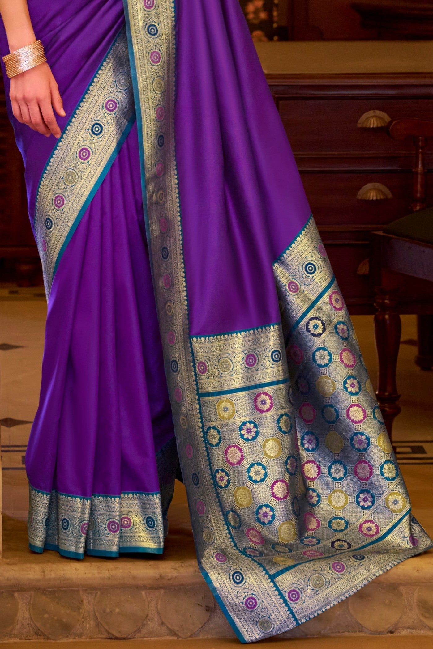 Buy MySilkLove Autumn Purple Woven Banarasi Soft Silk Saree Online