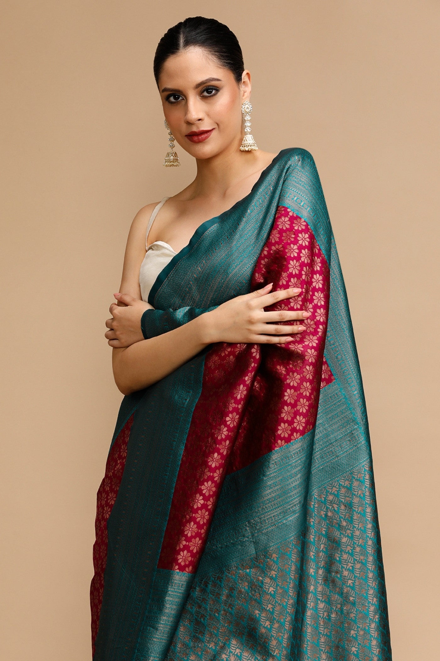 MySilkLove Deep Chestnut Maroon Woven Jacquard Lichi Silk Saree