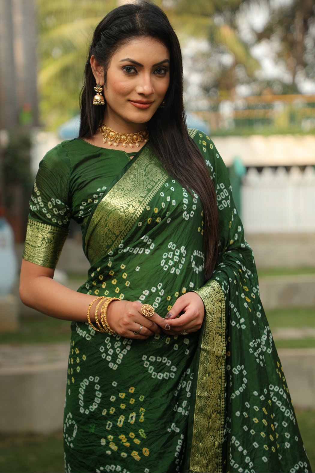 MySilkLove Tom Thumb Green Designer Bandhani Printed Saree