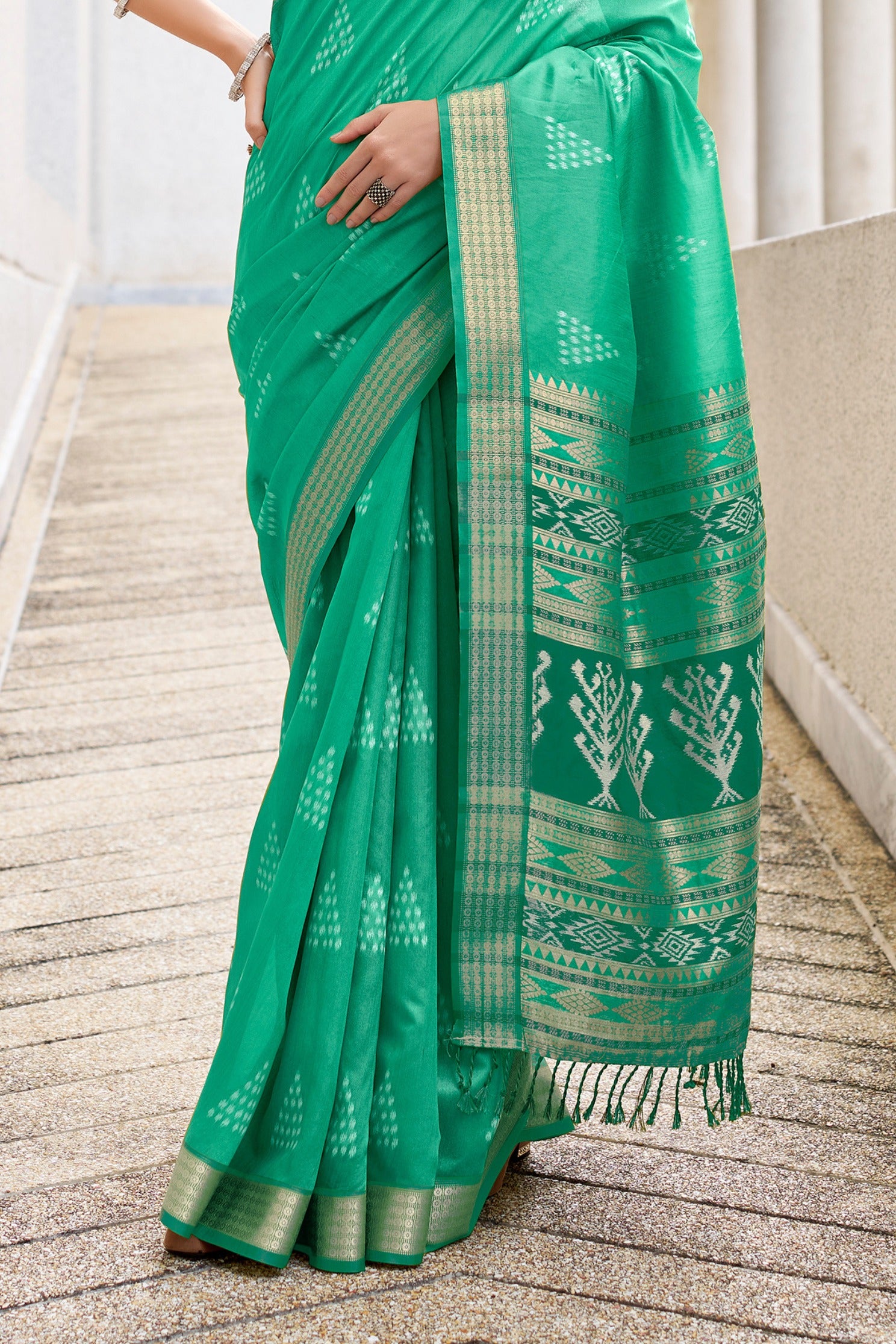 Buy MySilkLove Funk Green Ikkat Woven Banarasi Saree Online