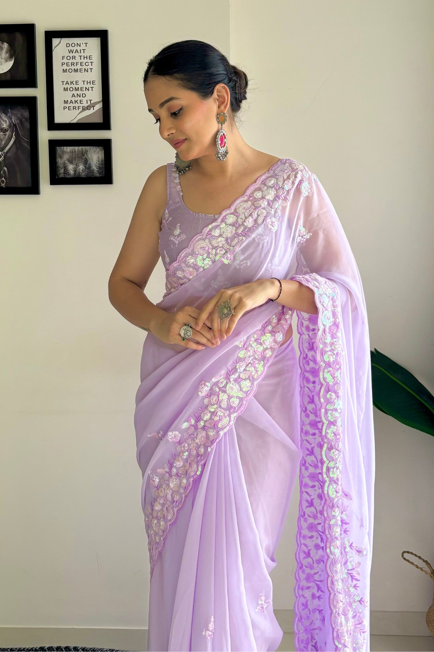 MySilkLove Cherub Lavender Embroidery Georgette saree