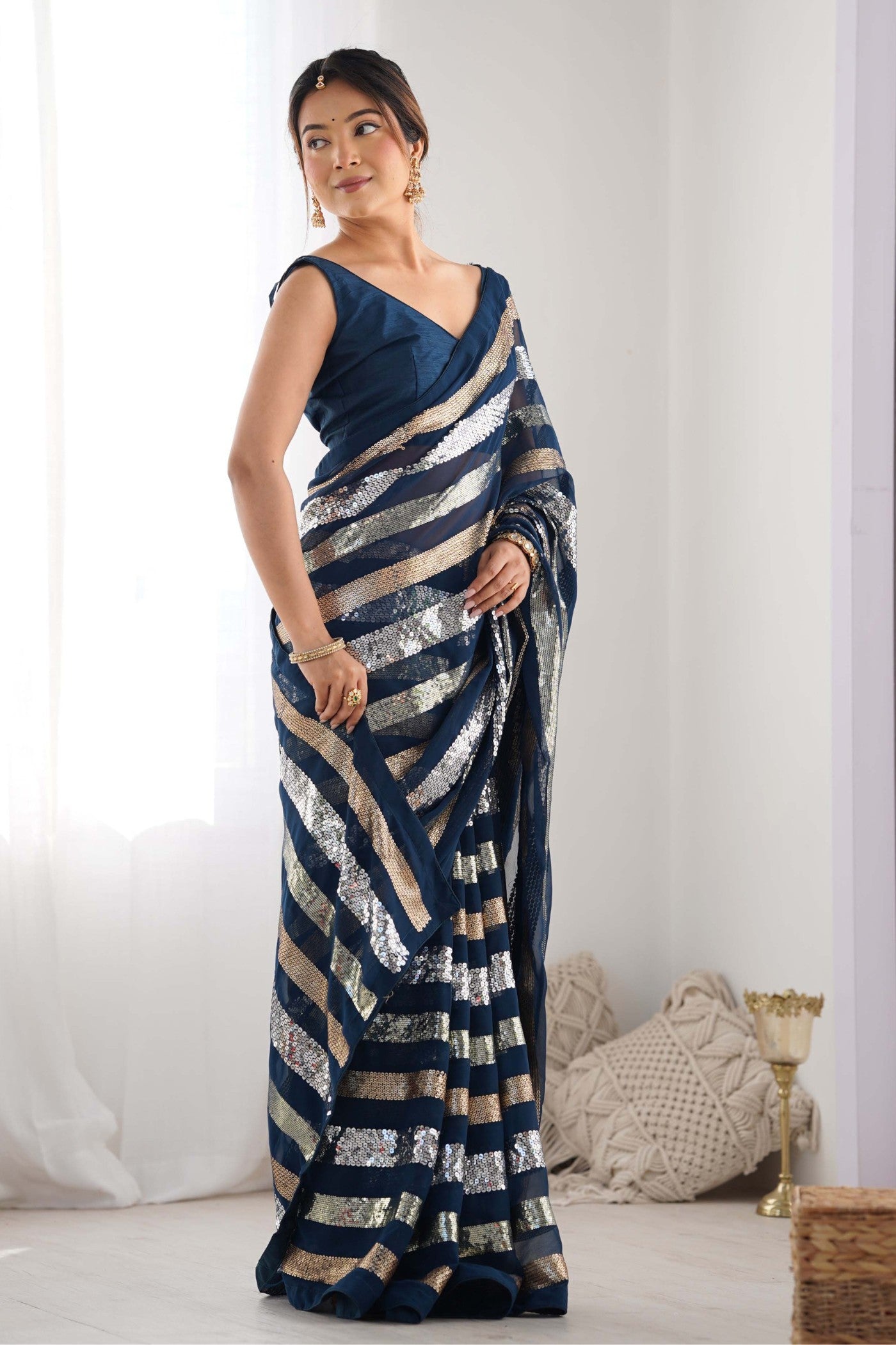 Buy MySilkLove Mirage Blue Georgette Partywear Saree Online